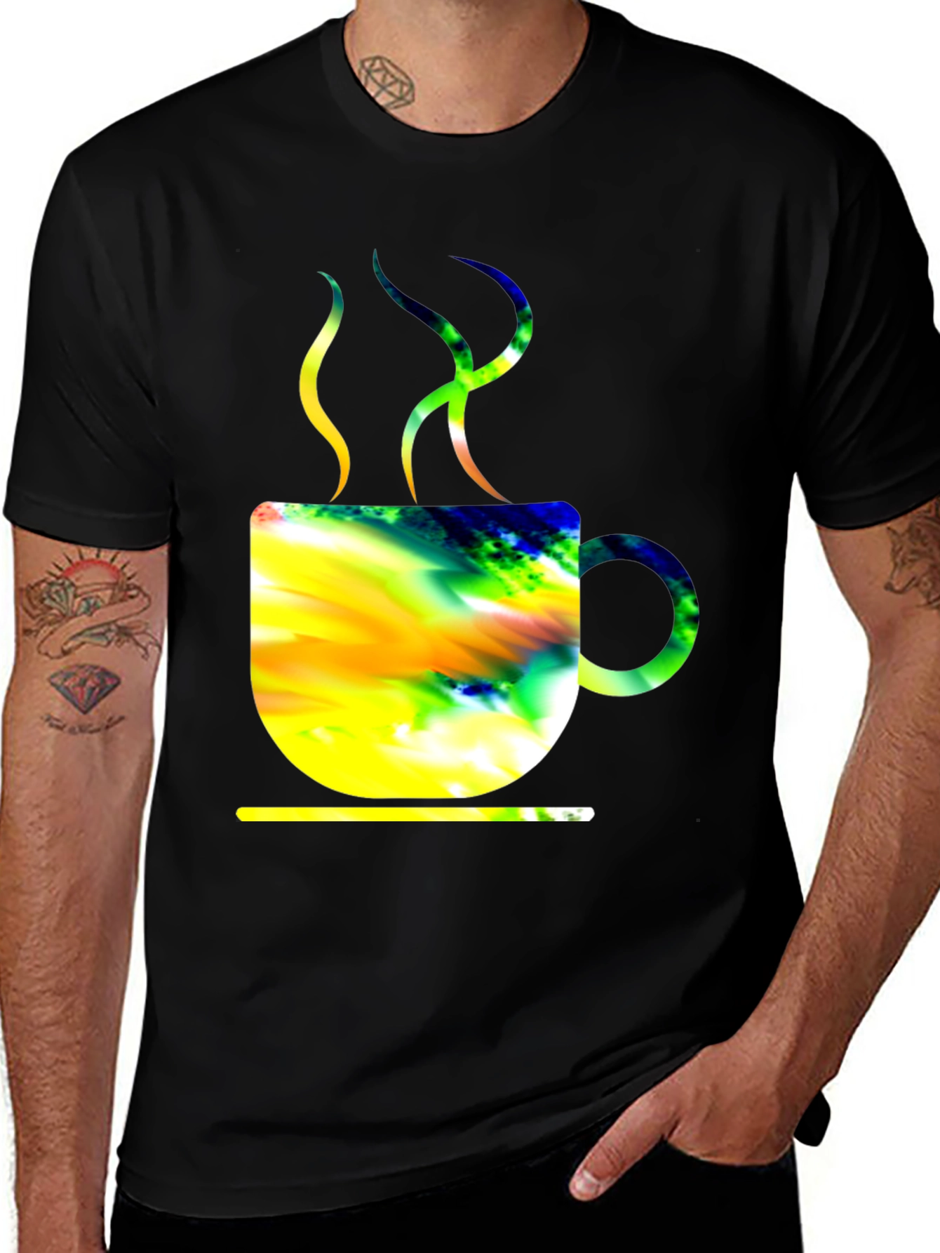 Variant 7 of Colorful Coffee Mug Graphic Tee - Black