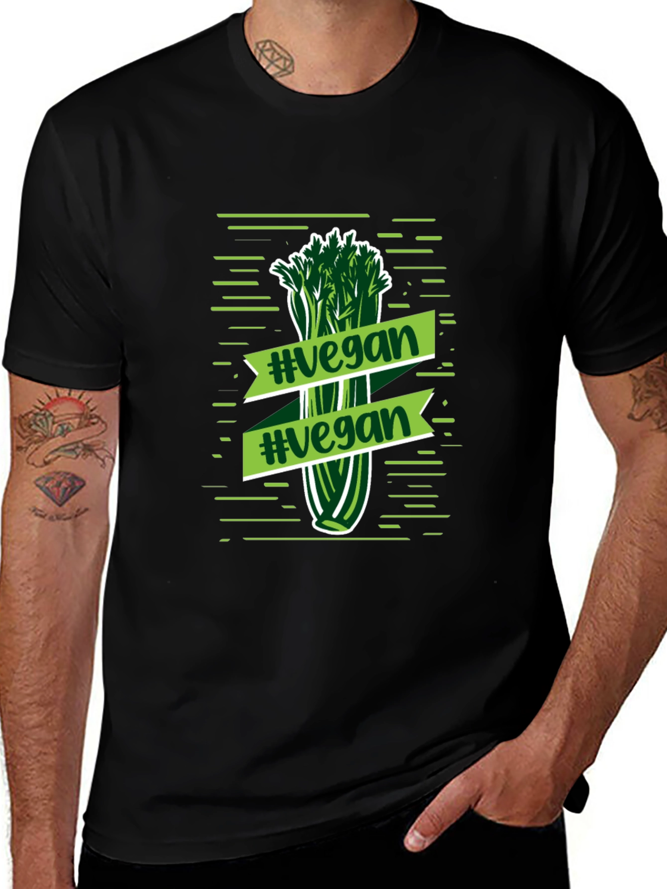 Vegan Celery Graphic Tee - Black