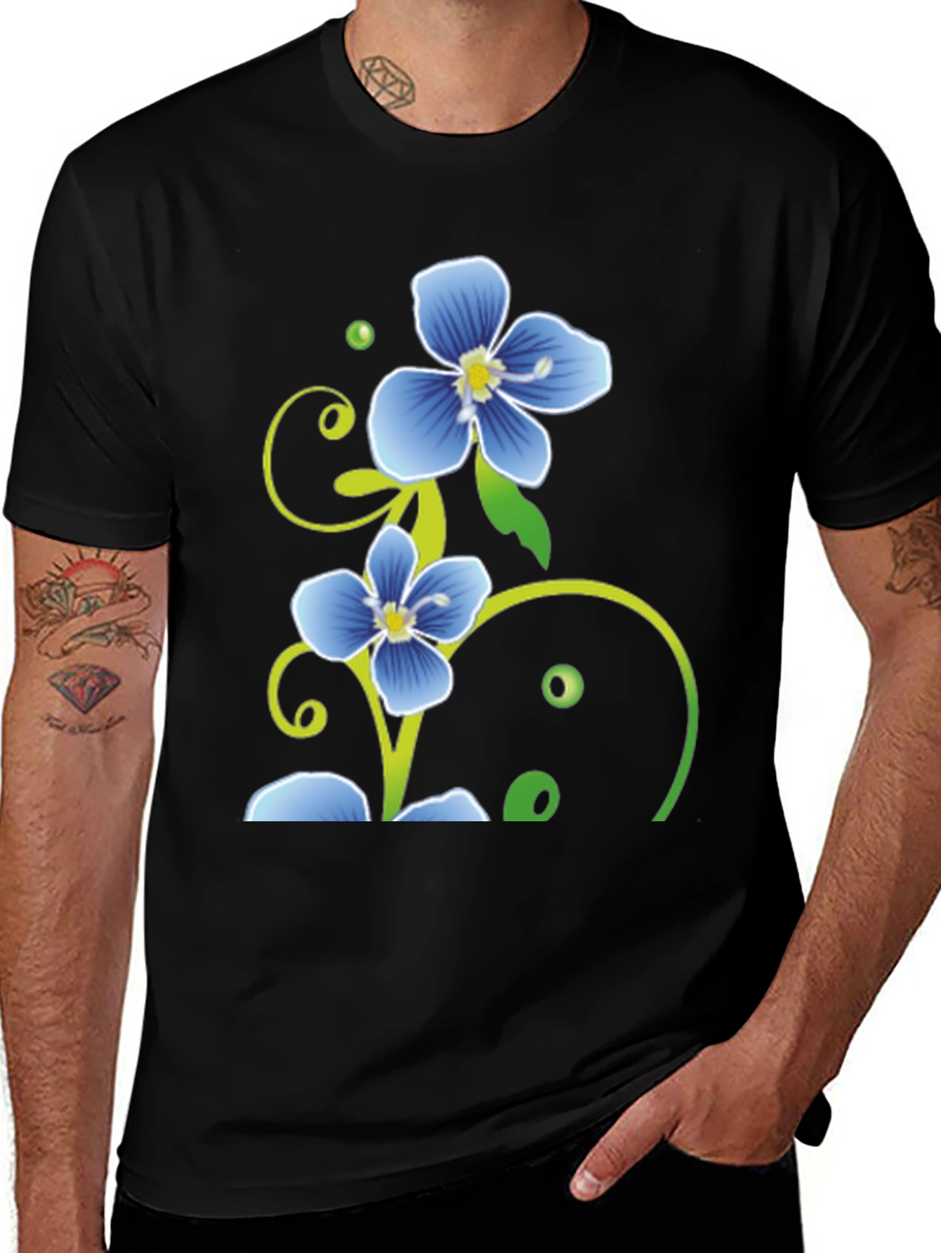 Variant 18 of Floral Print Black T-Shirt