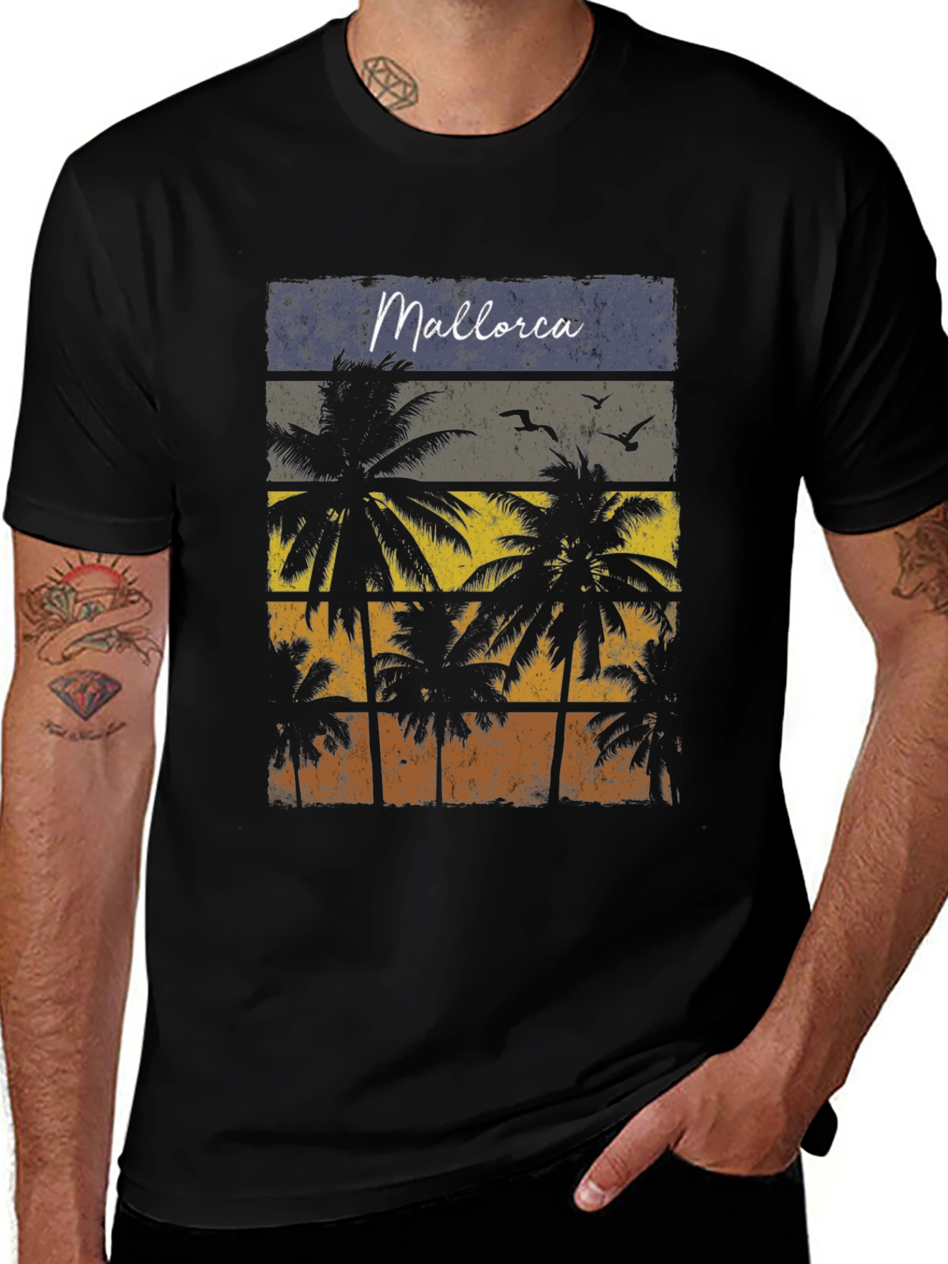 Mallorca Palms T-Shirt - Retro Sunset Design