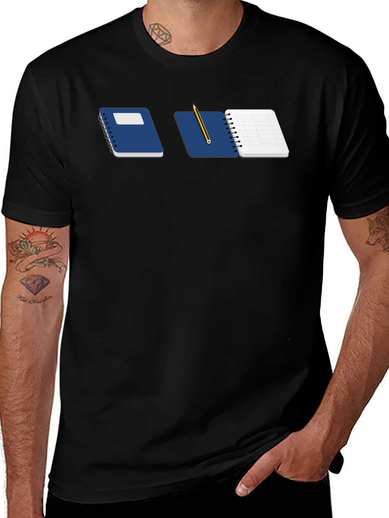 Variant 6 of Notebook & Pencil Graphic Tee - Black Casual Shirt