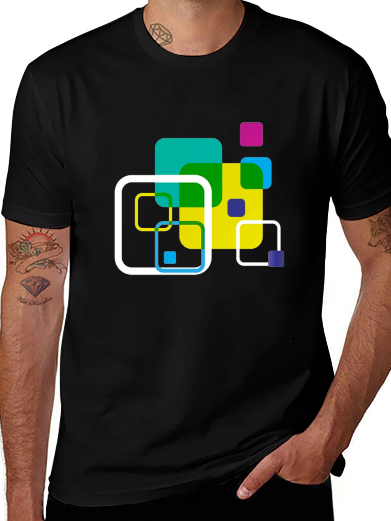 Abstract Square Design Black T-Shirt