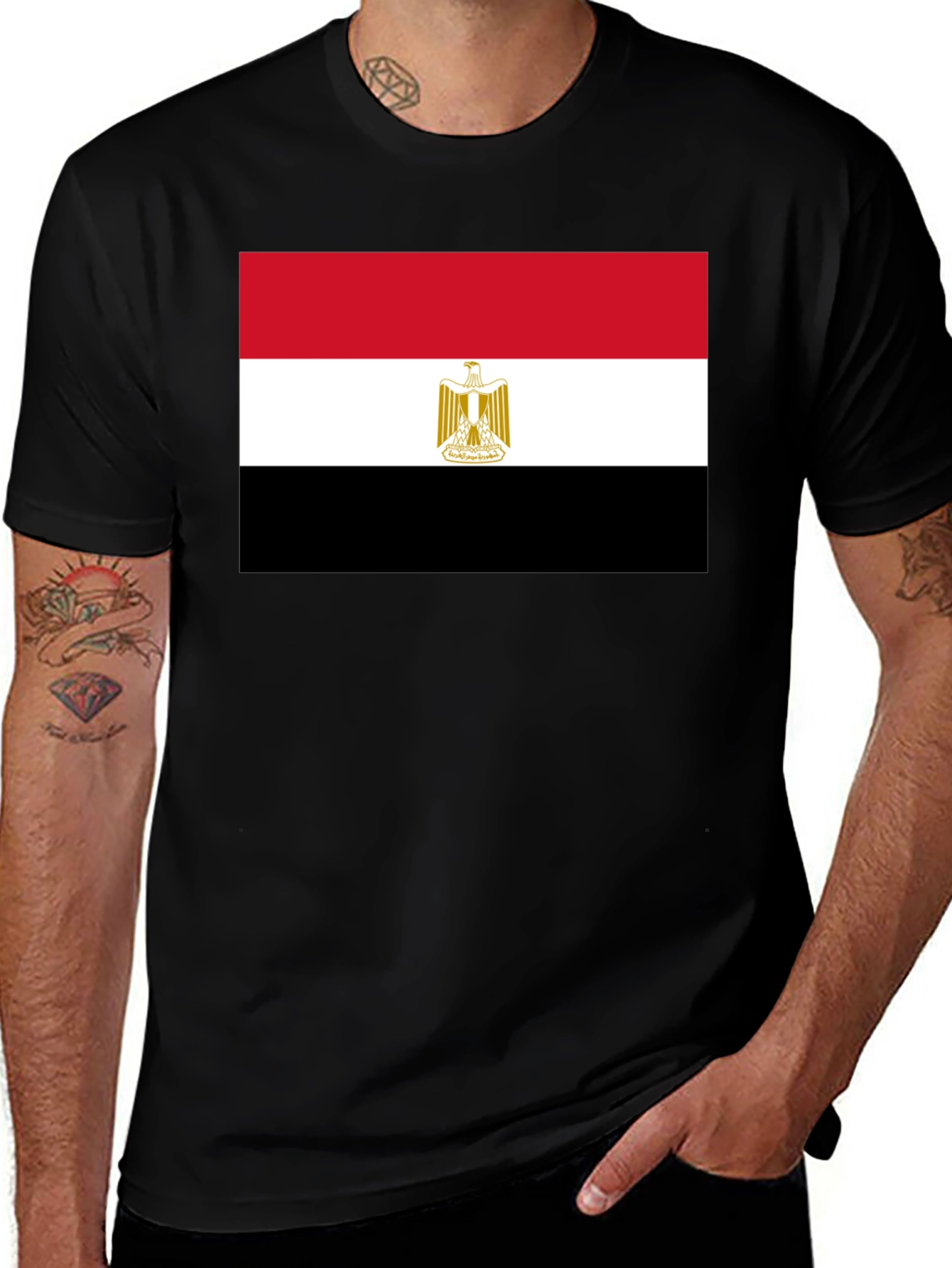 Egypt Flag Graphic Tee - Black Cotton T-Shirt