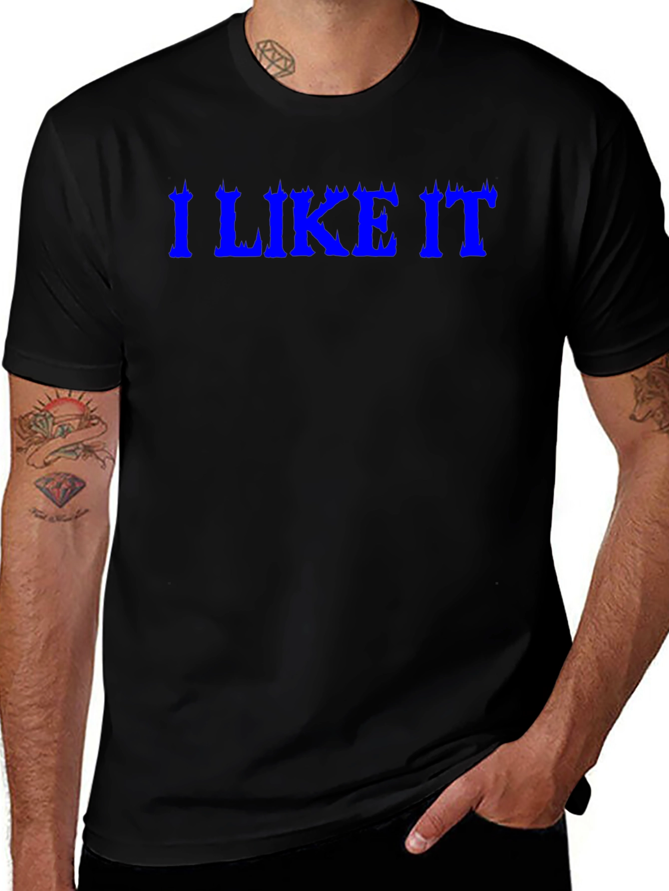 Variant 16 of I Like It T-Shirt - Blue Text on Black