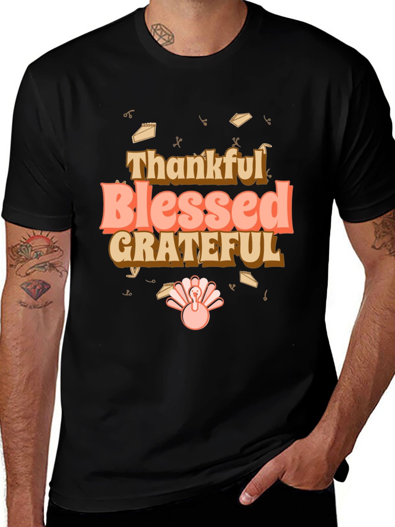 Variant 20 of Thankful Blessed Grateful Thanksgiving Graphic Tee