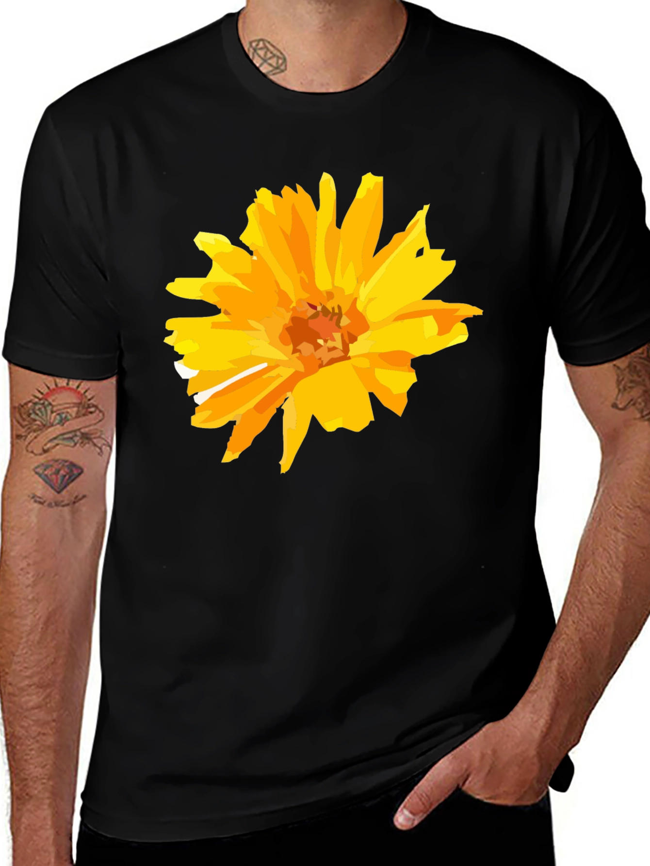 Variant 29 of Floral Graphic Tee - Black Cotton T-Shirt