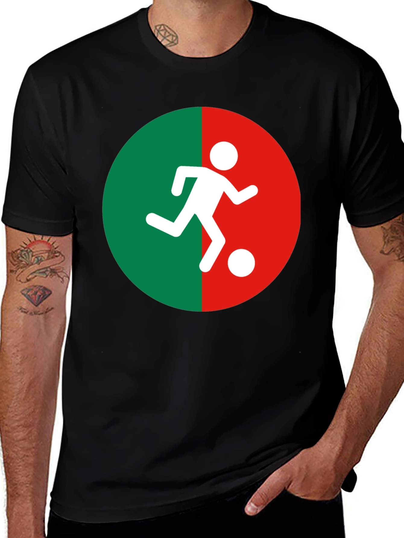 Variant 20 of Soccer Player Graphic Tee - Black Cotton Blend Shirt