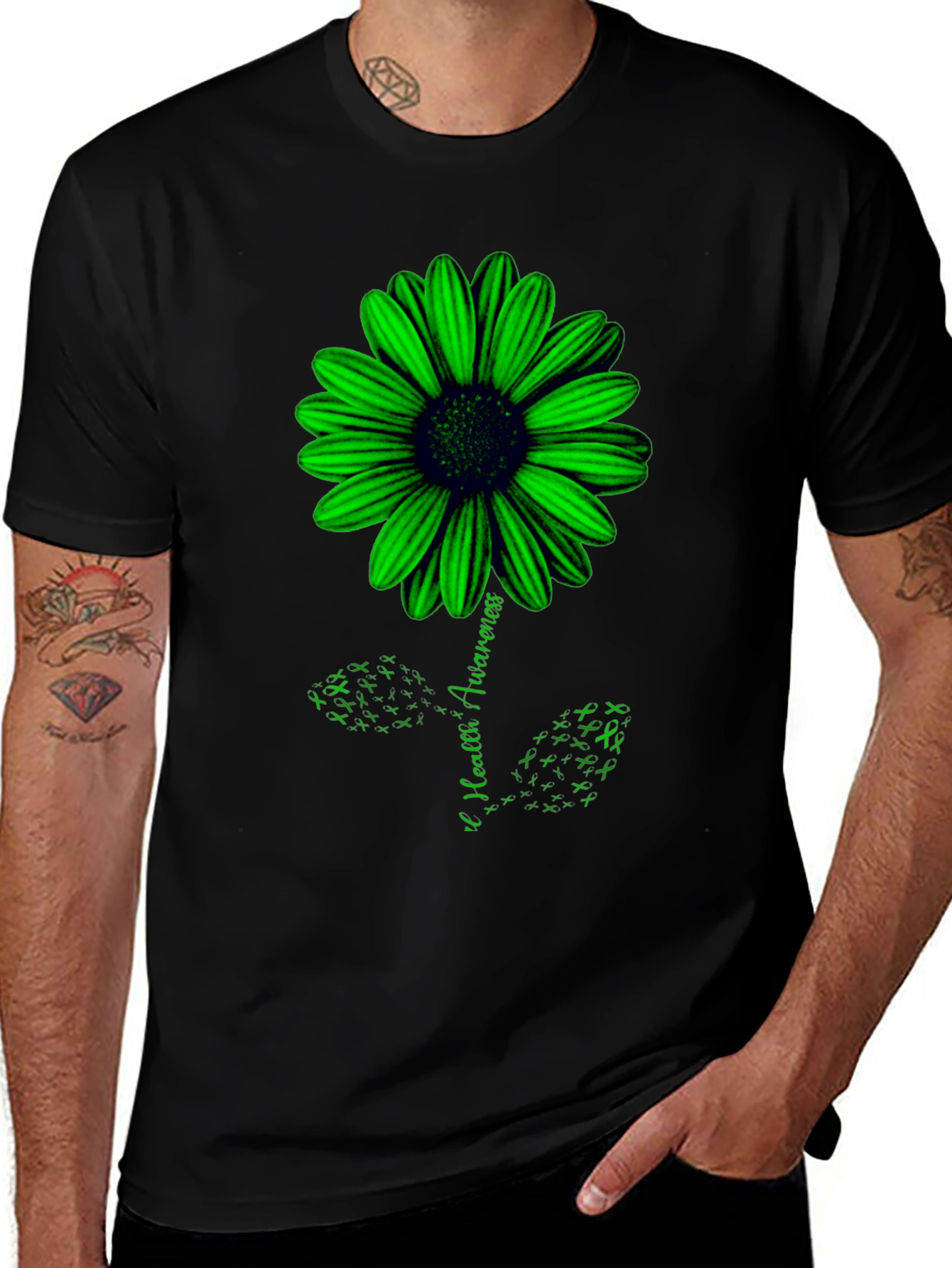 Green Sunflower T-Shirt: Mental Health Awareness