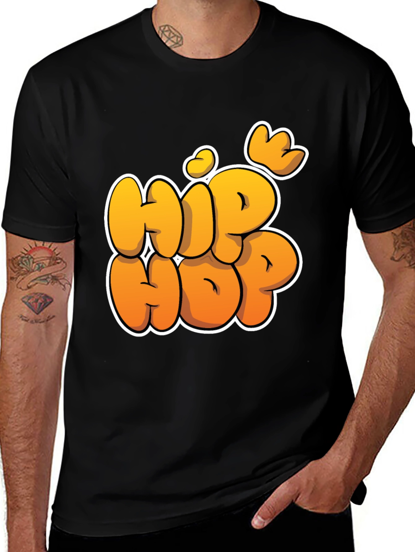 Variant 24 of Hip Hop Graphic T-Shirt - Black Crew Neck Tee