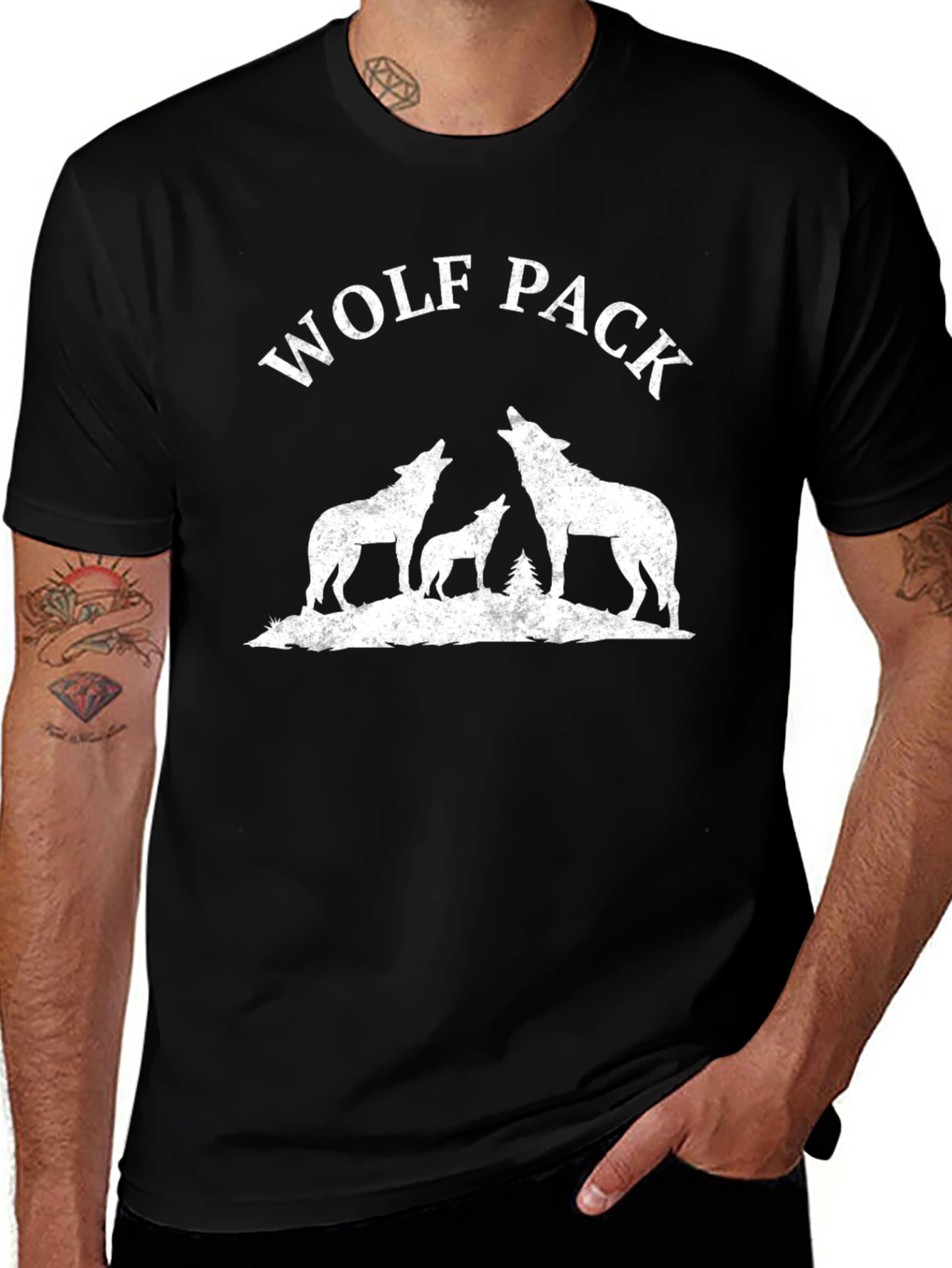 Wolf Pack Graphic Tee - Black Cotton Blend T-Shirt
