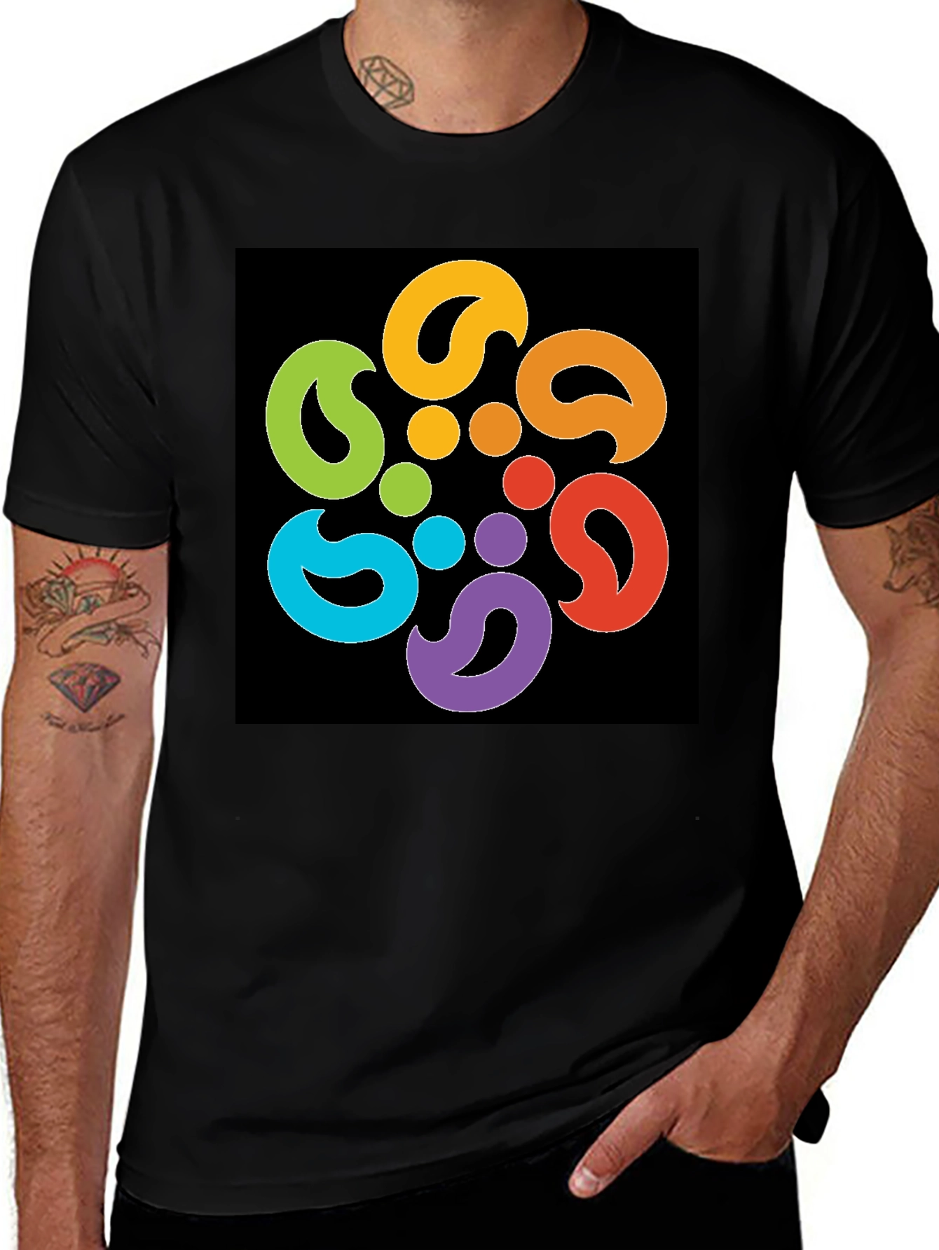 Variant 24 of Colorful Paisley Flower Black T-Shirt