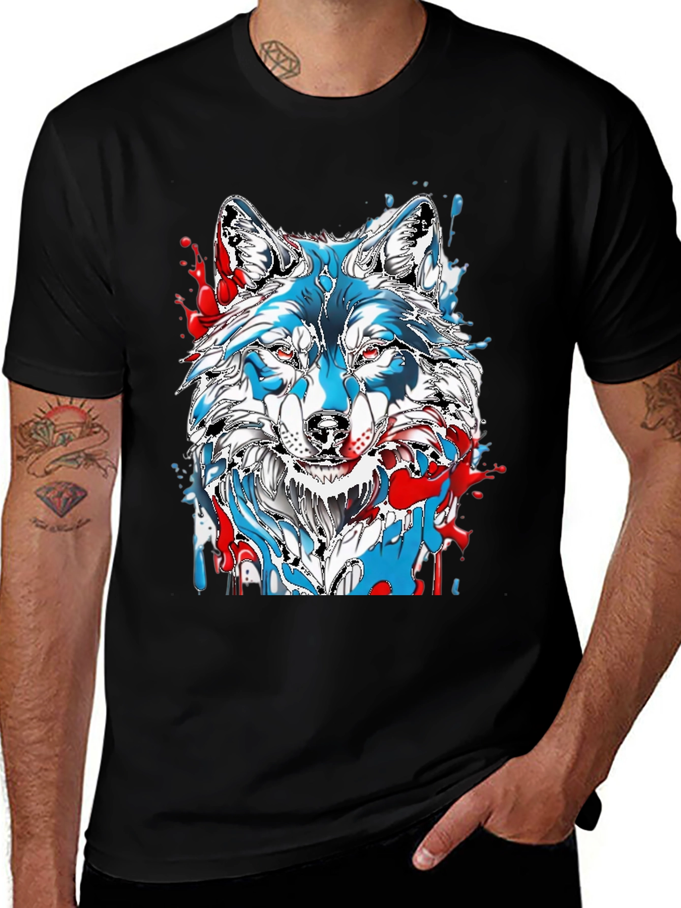 Variant 23 of Wolf Graphic Print Men's Black T-Shirt