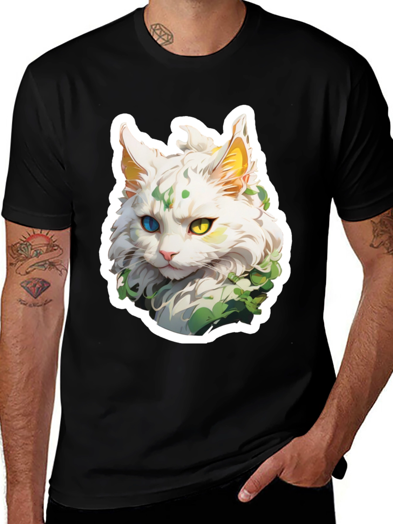 Variant 25 of Cat Lover T-Shirt: White Cat with Heterochromia