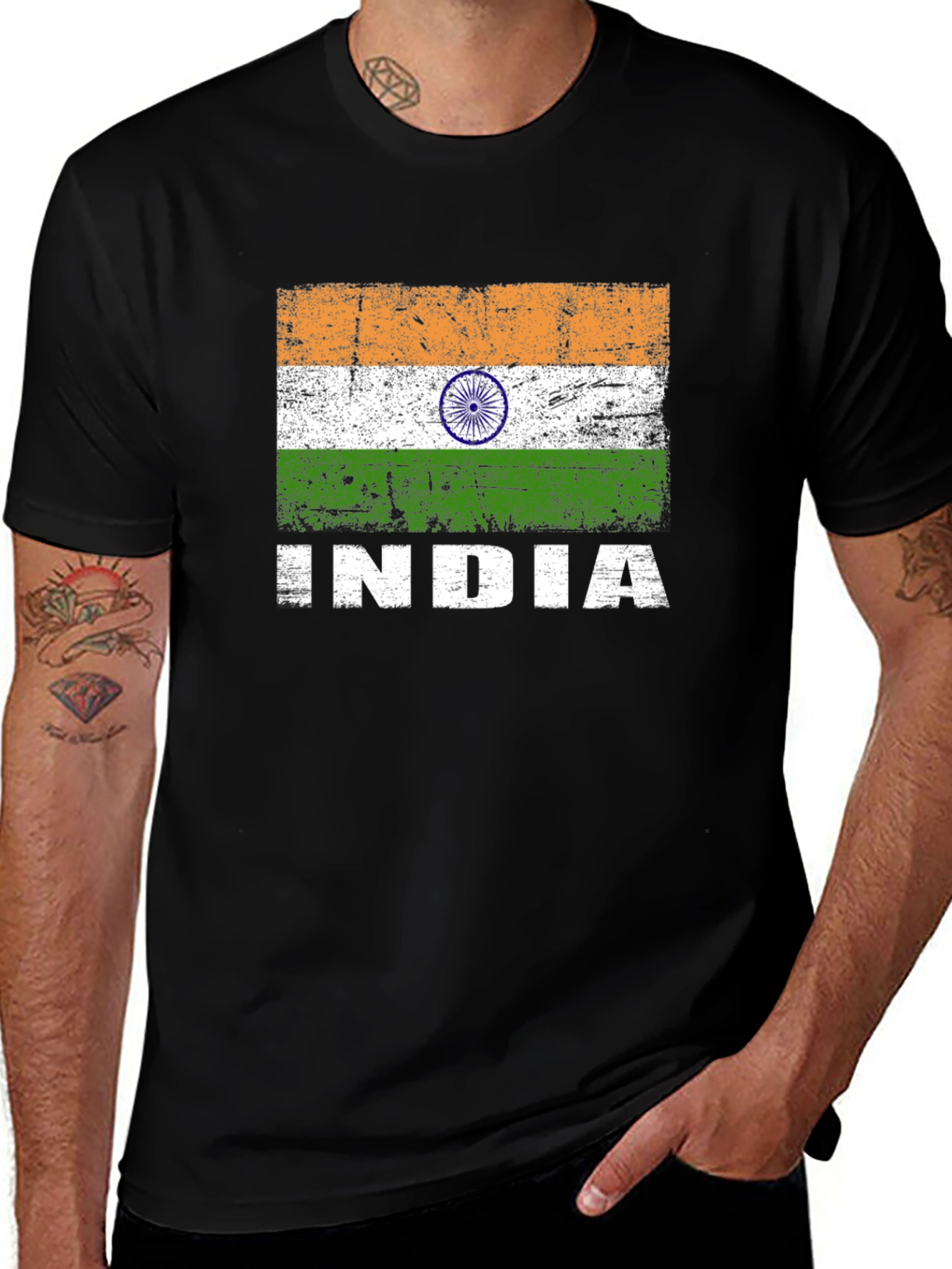 India Flag Graphic Tee - Black Cotton T-Shirt