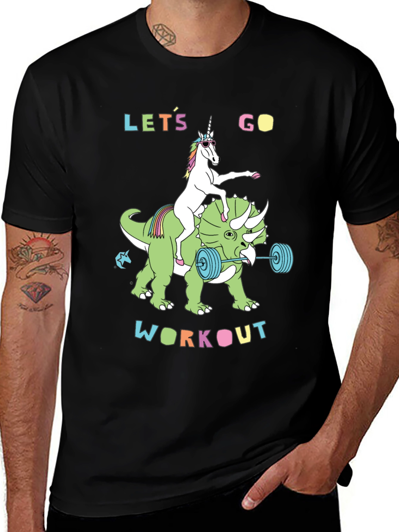 Unicorn Riding Dinosaur Workout T-Shirt