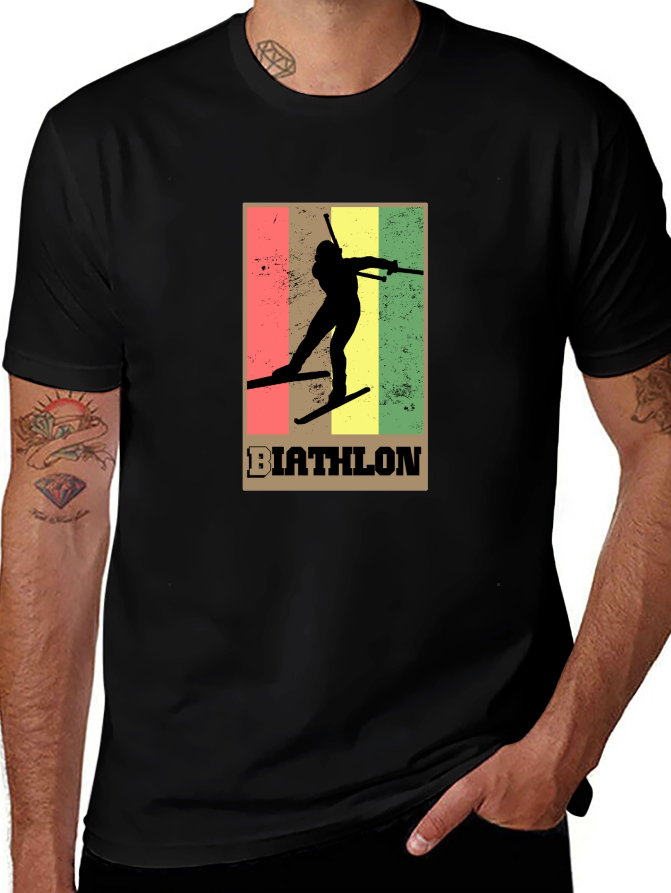 Variant 11 of Biathlon Skiing T-Shirt - Retro Style Black Tee