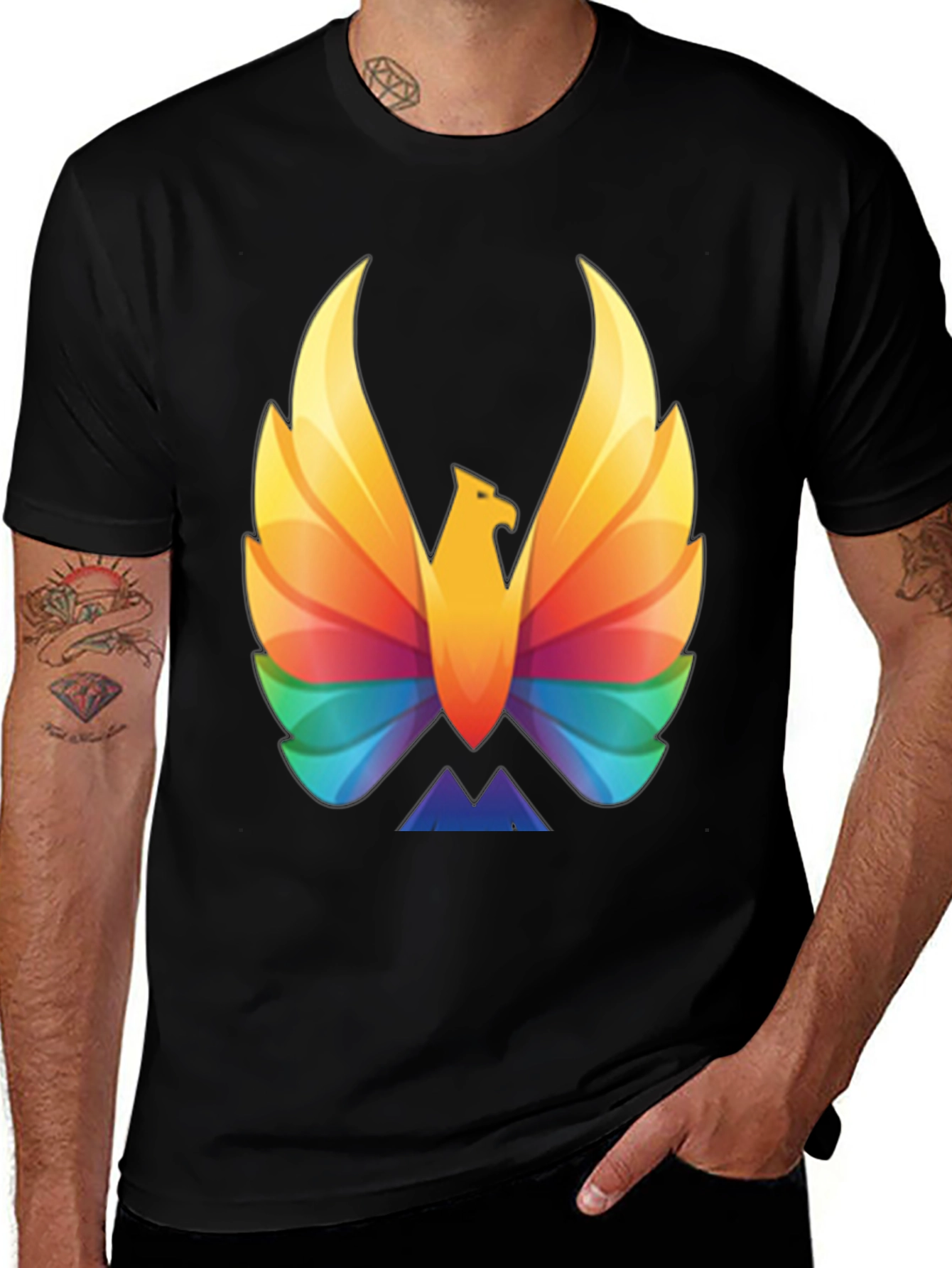 Variant 30 of Rainbow Phoenix Graphic T-Shirt - Black Cotton Blend