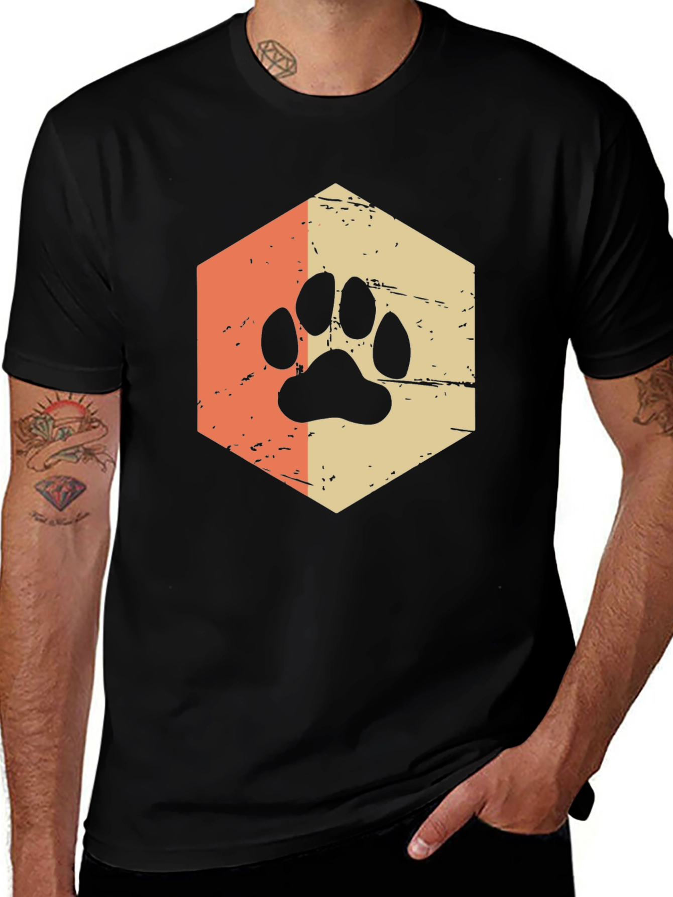 Variant 11 of Retro Paw Print Graphic Tee - Black
