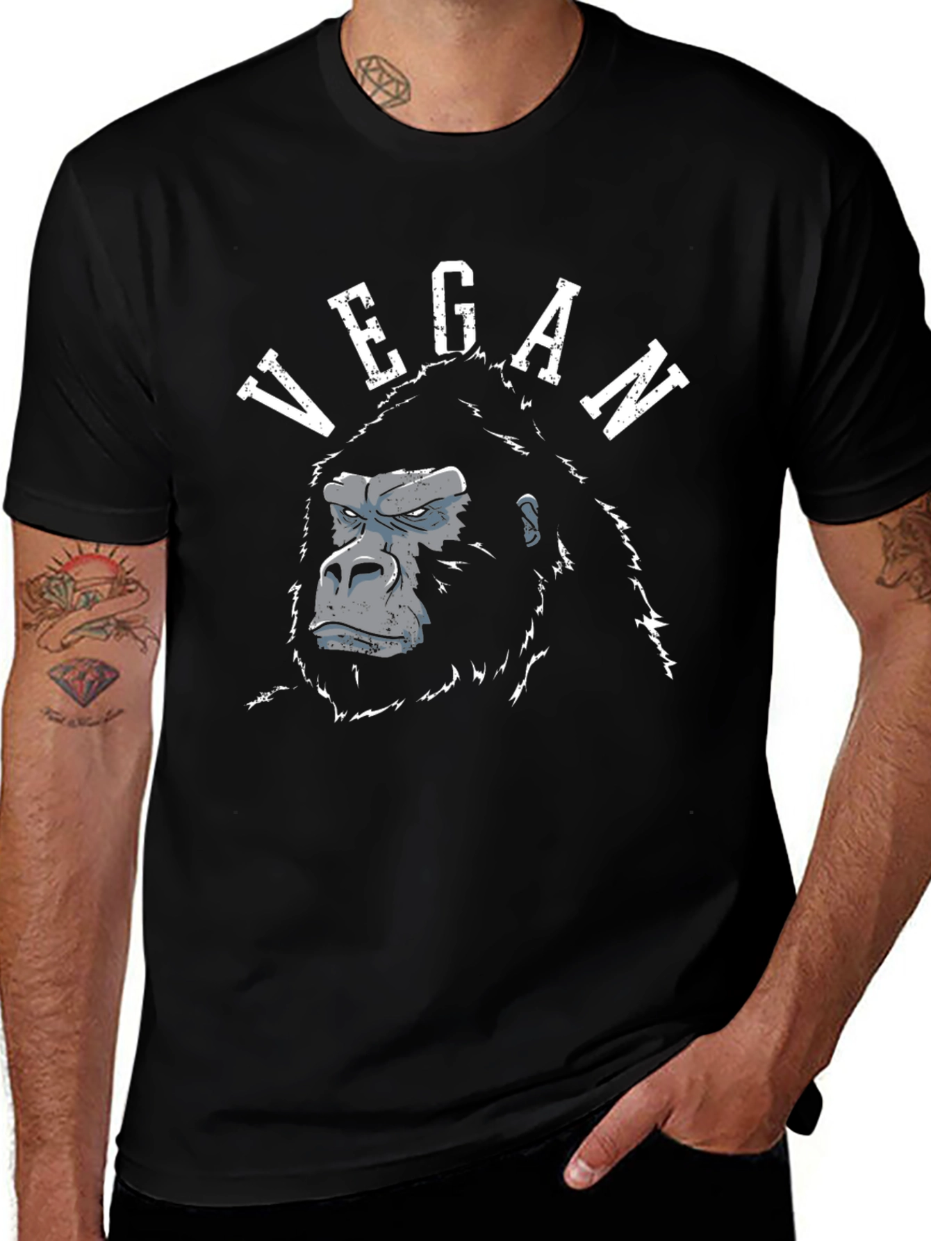 Variant 28 of Vegan Gorilla Graphic T-Shirt - Black Crew Neck Tee