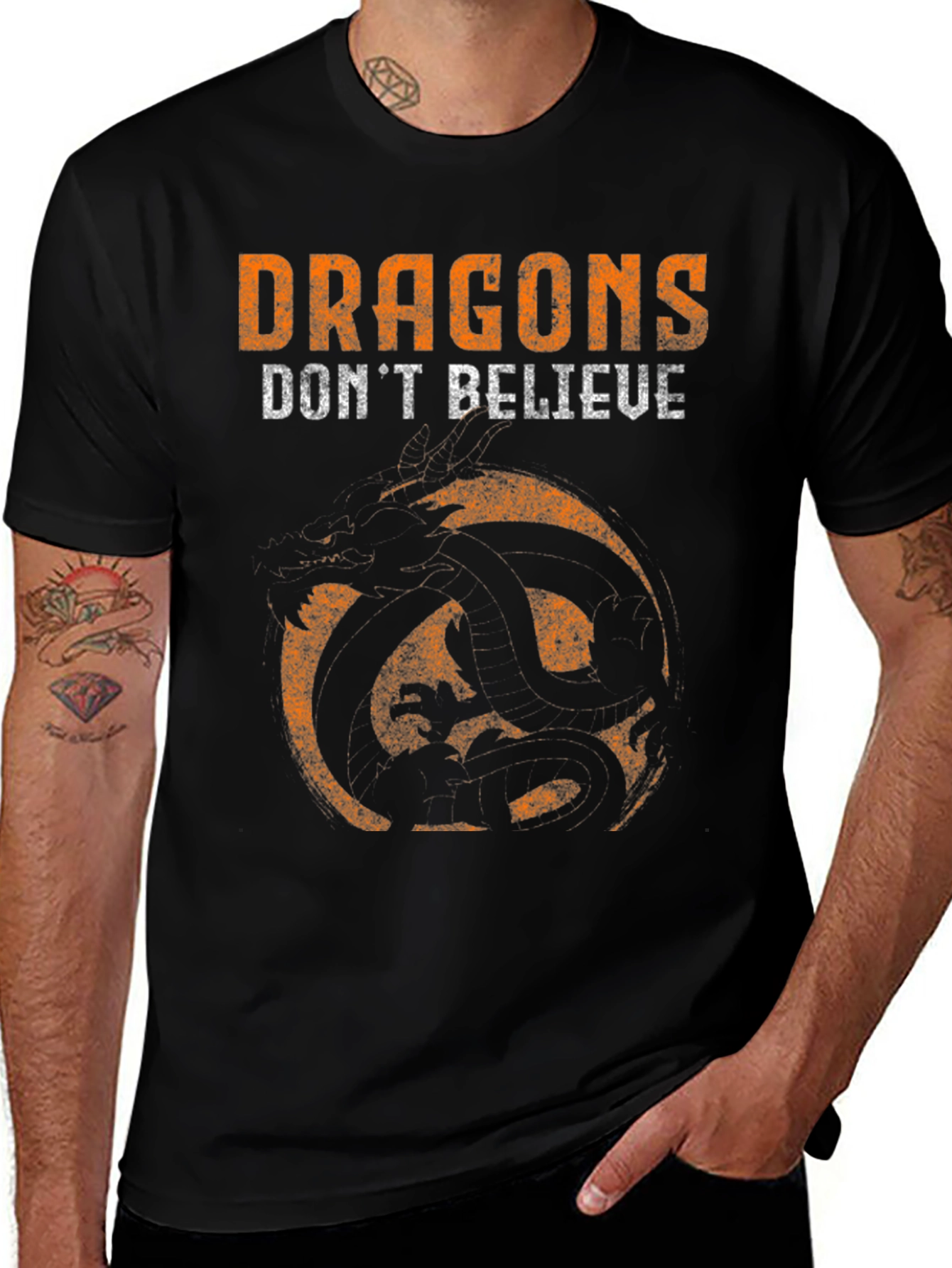 Variant 10 of Dragons Don't Believe Graphic T-Shirt - Black Cotton Tee