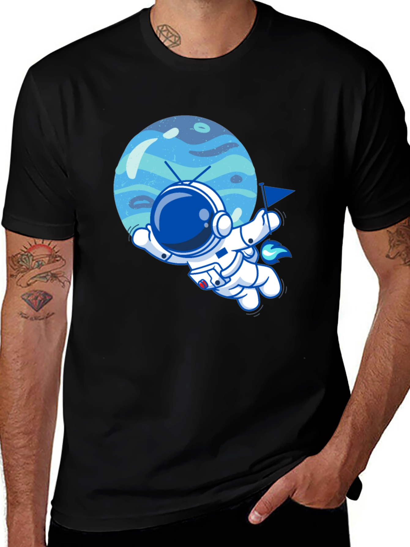 Variant 12 of Astronaut & Planet Graphic Tee - Cool Space T-Shirt