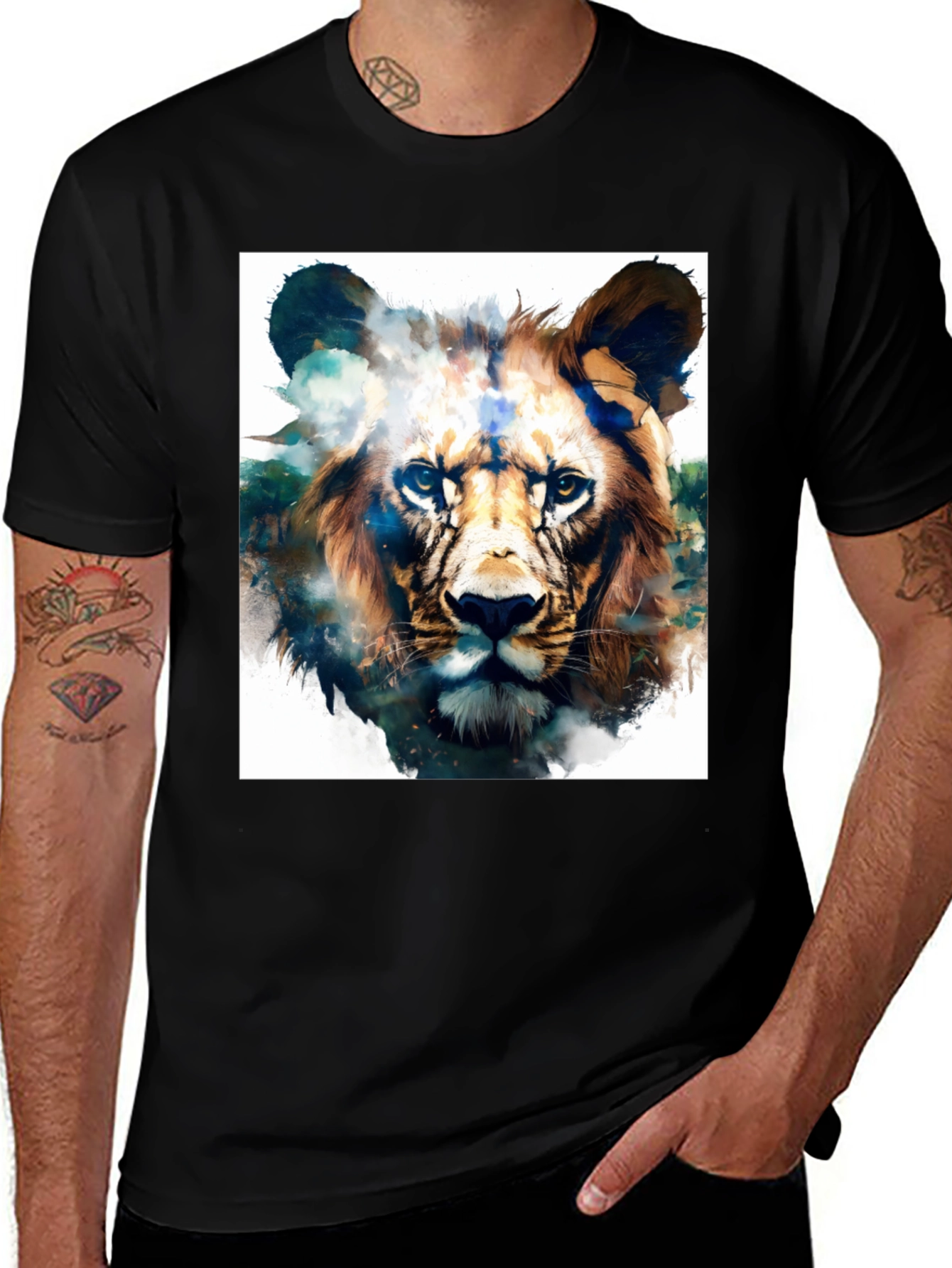 Variant 27 of Lion Graphic Black T-Shirt - Artistic Animal Tee