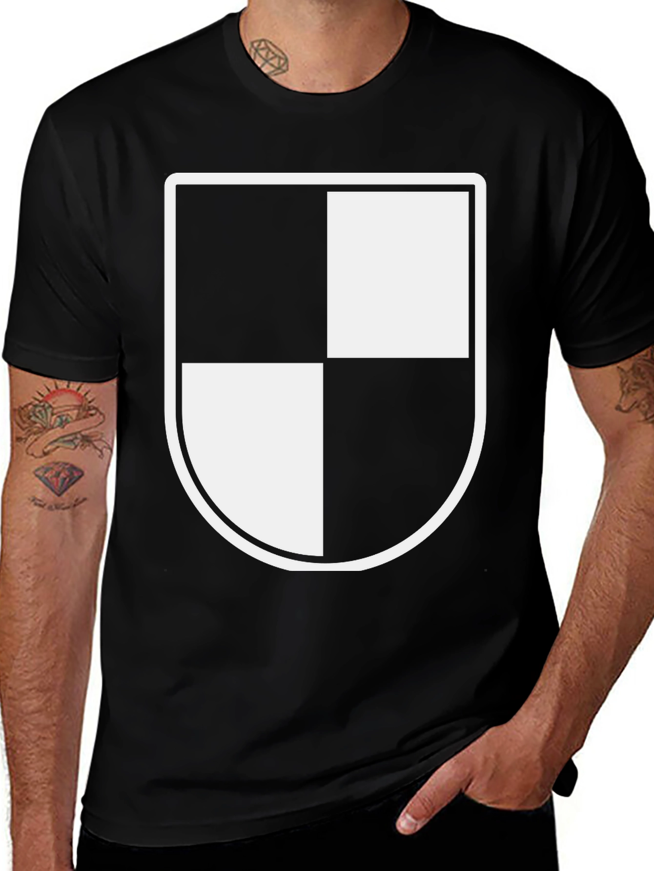 Modern Black T-Shirt with Shield Graphic