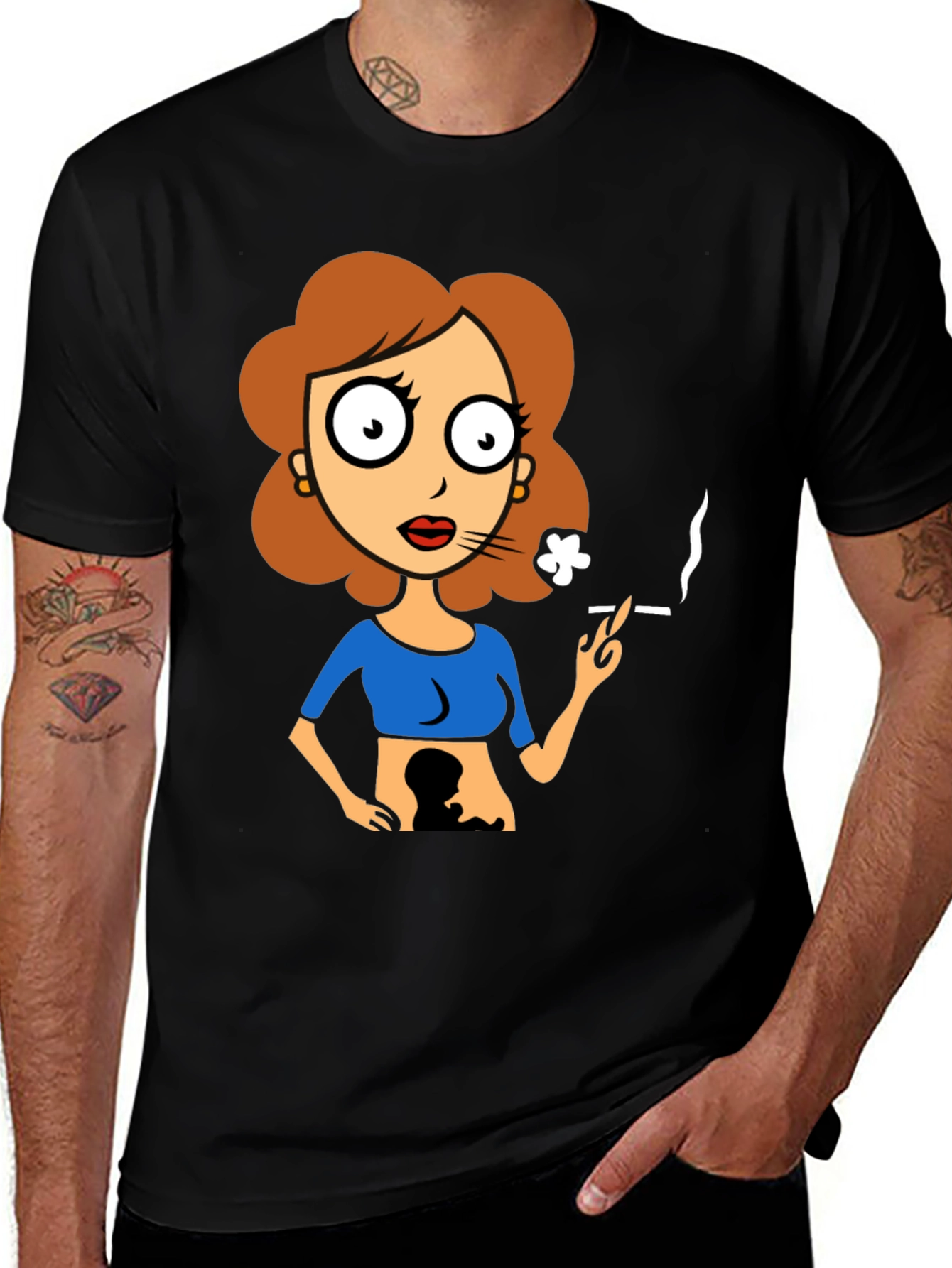 Variant 15 of Smoking Woman Graphic T-Shirt - Black