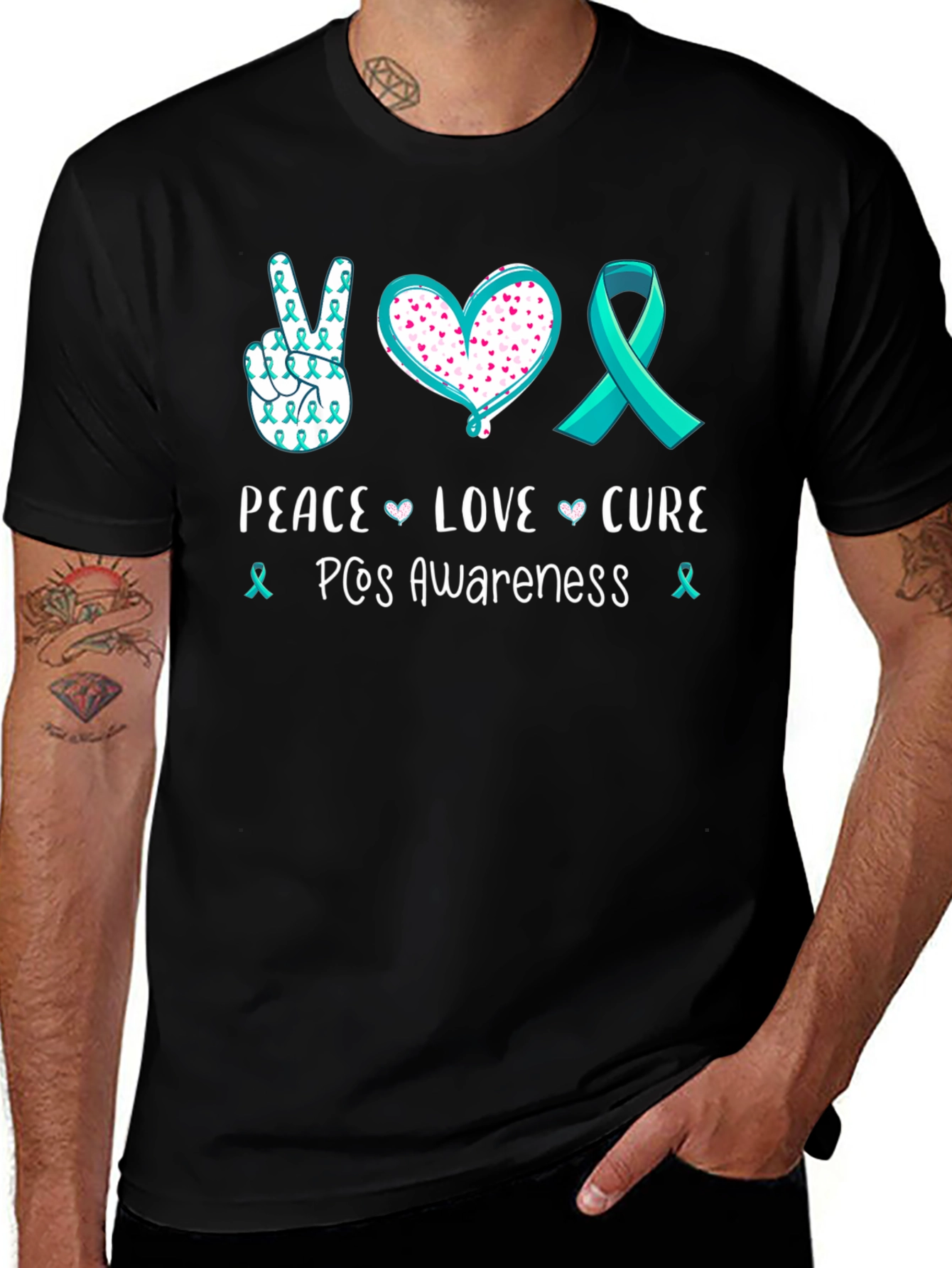 PCOS Awareness Peace Love Cure T-Shirt