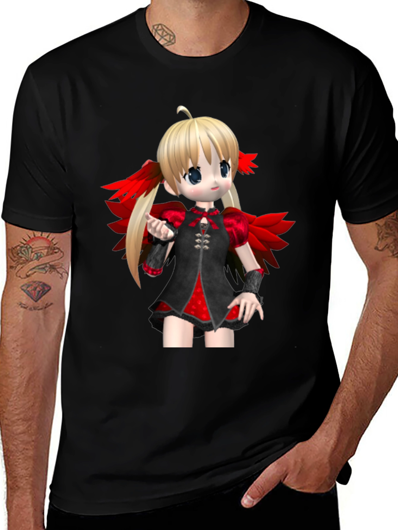 Variant 19 of Anime Girl Graphic T-Shirt - Black Cotton Tee