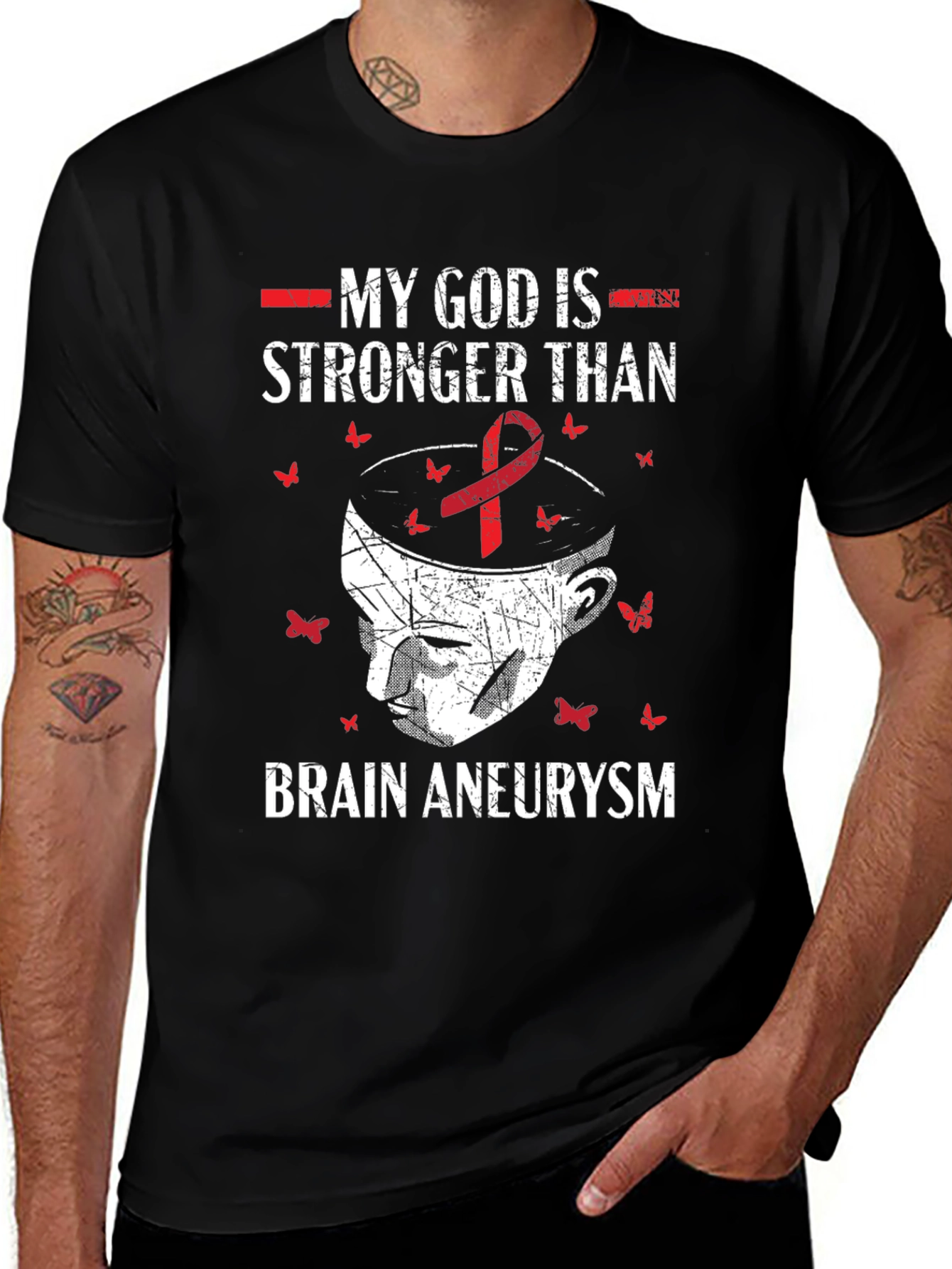 Variant 27 of Brain Aneurysm Awareness T-Shirt - God Is Stronger