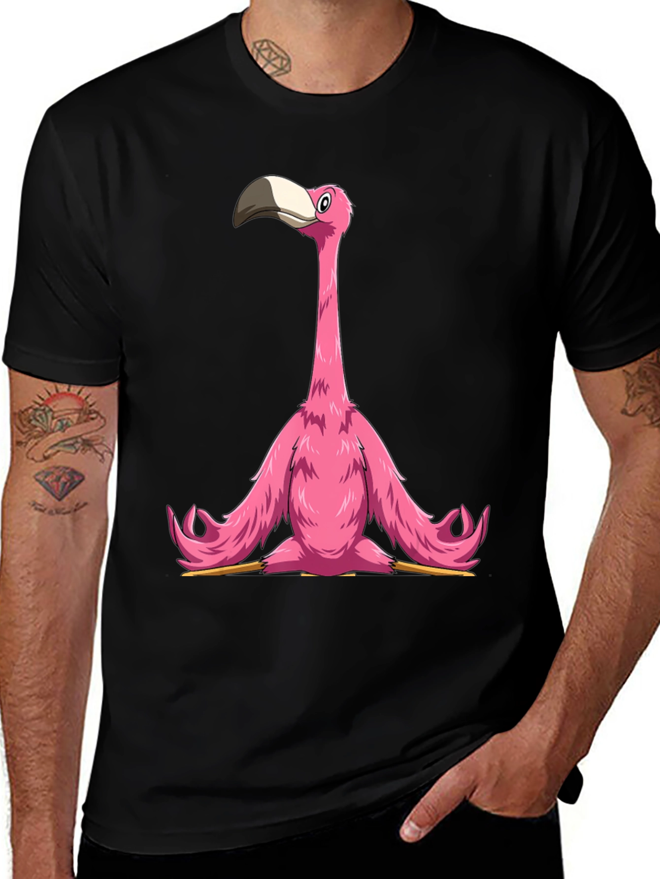 Variant 23 of Zen Flamingo Graphic Tee - Meditating Bird Shirt