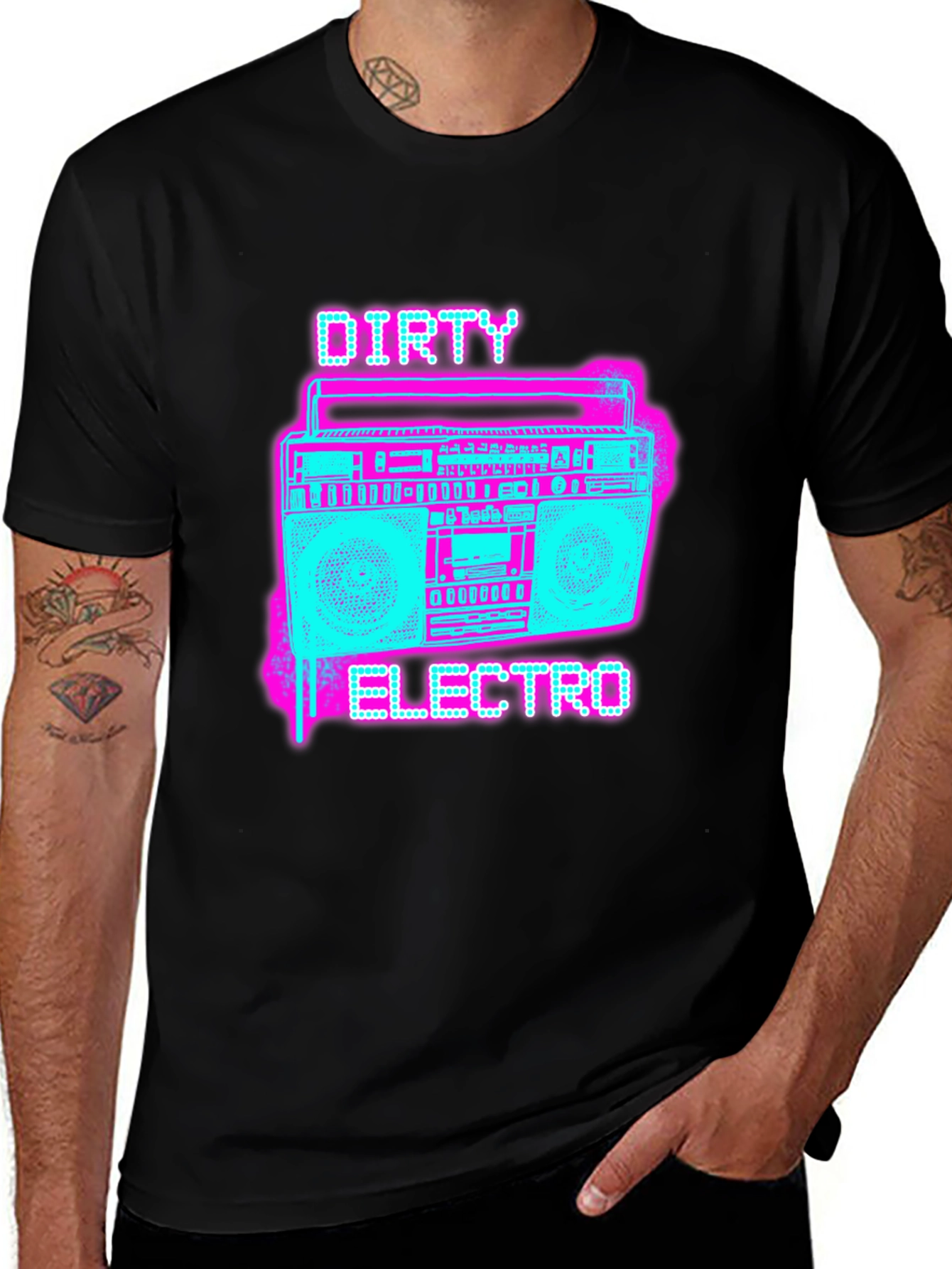Dirty Electro Graphic Tee - Retro Boombox Design