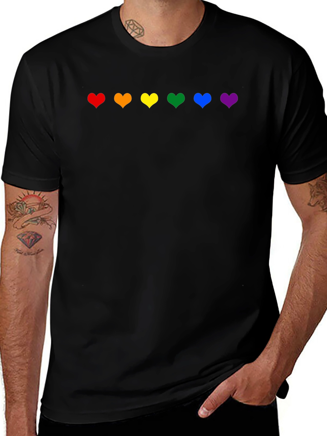 Variant 20 of Rainbow Hearts Pride T-Shirt - Black
