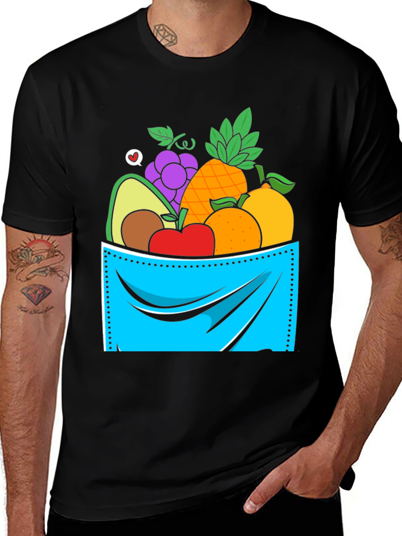Fruit Pocket Graphic T-Shirt - Black Casual Tee