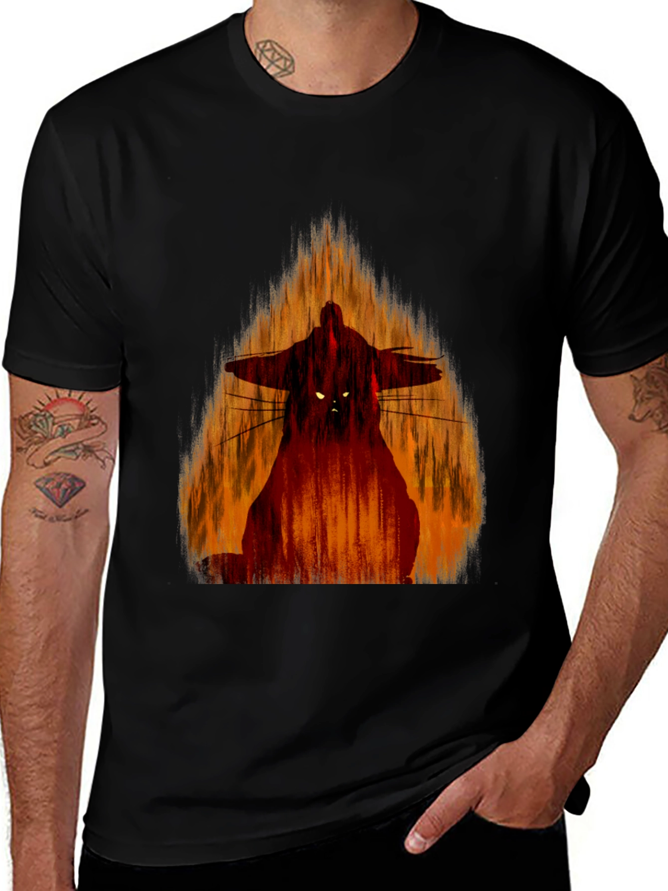 Variant 26 of Fiery Cat Silhouette Graphic Tee
