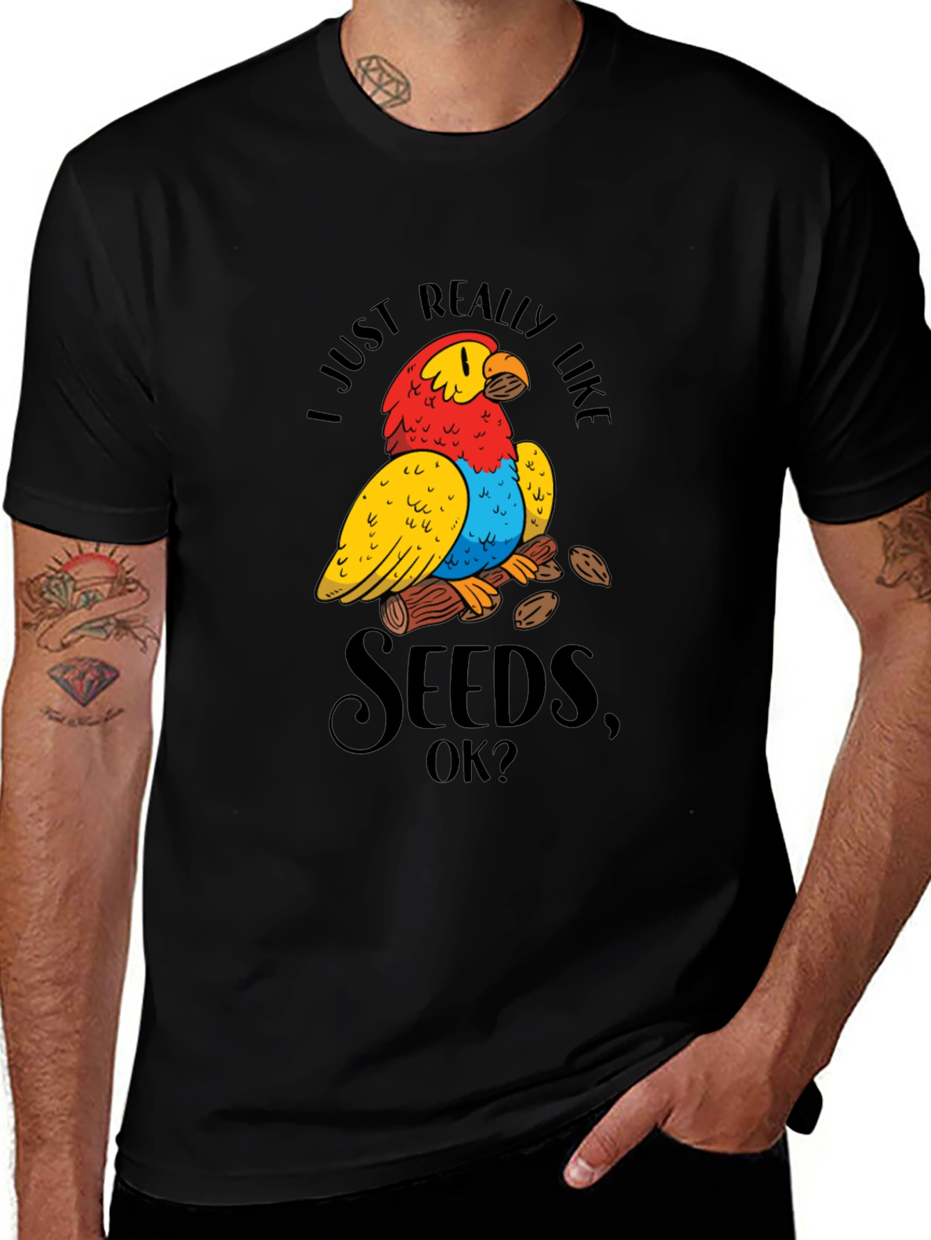 Funny Parrot Seeds Graphic Tee