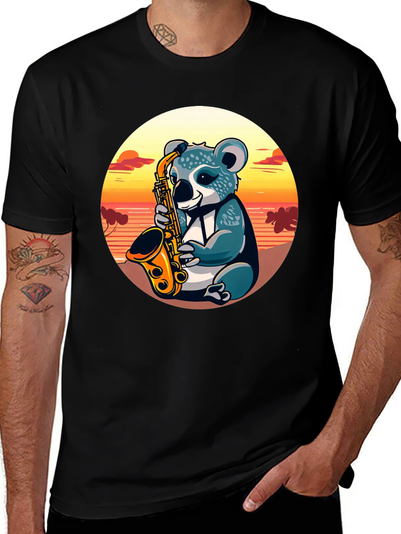 Variant 22 of Koala Sax T-Shirt - Sunset Beach Design