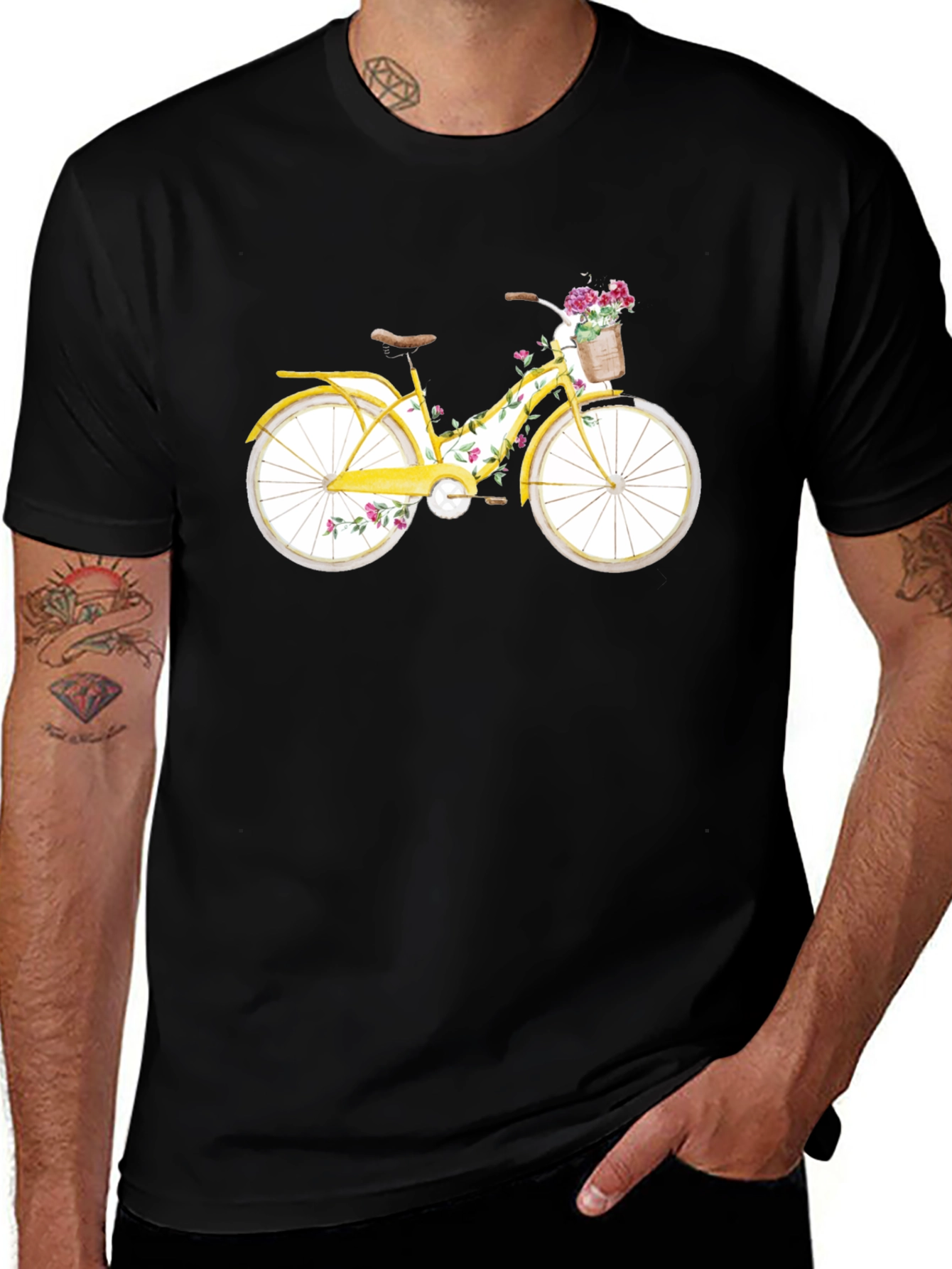 Variant 4 of Floral Bicycle Black Graphic Tee