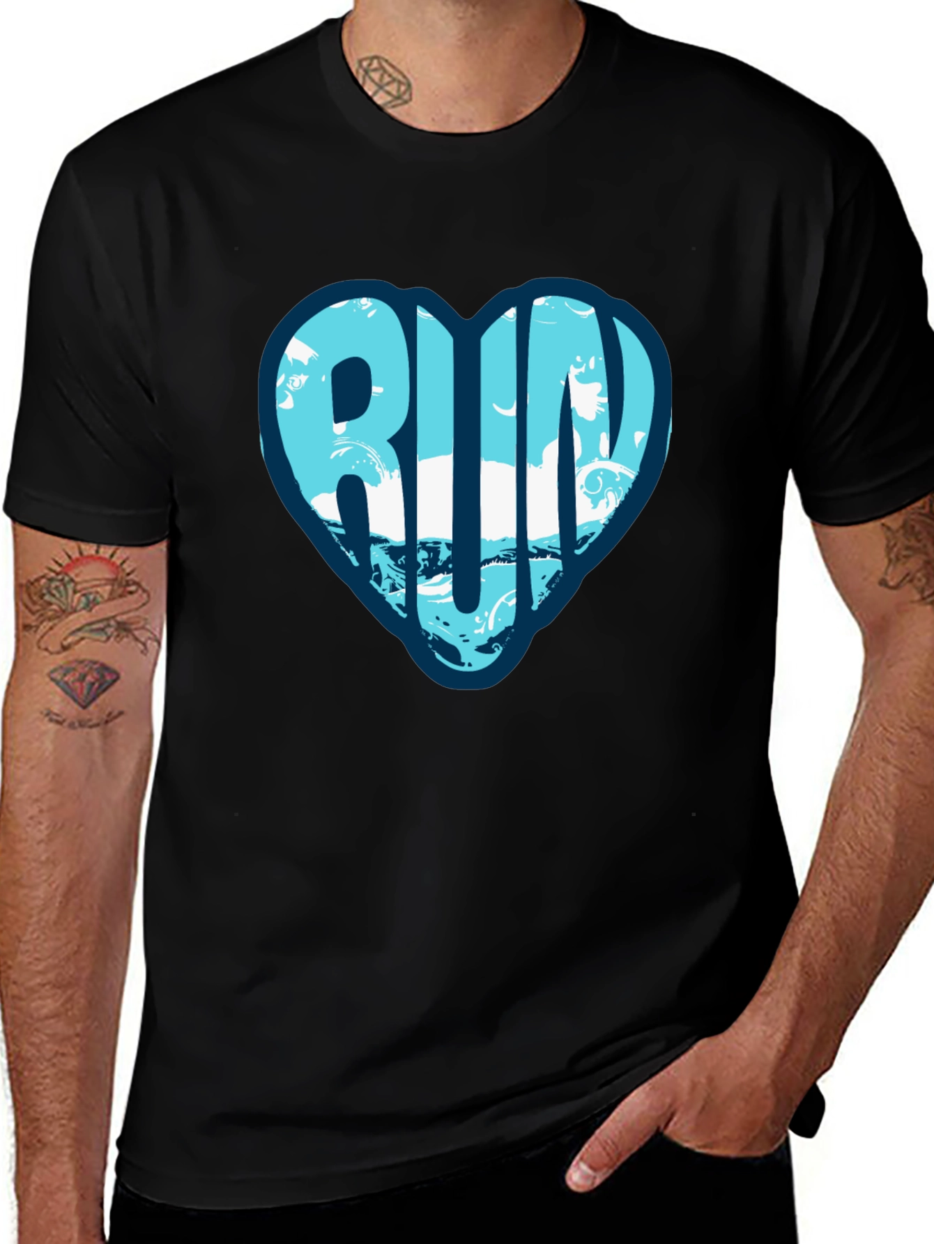 Variant 8 of Run Heart Graphic Tee - Black Cotton T-Shirt