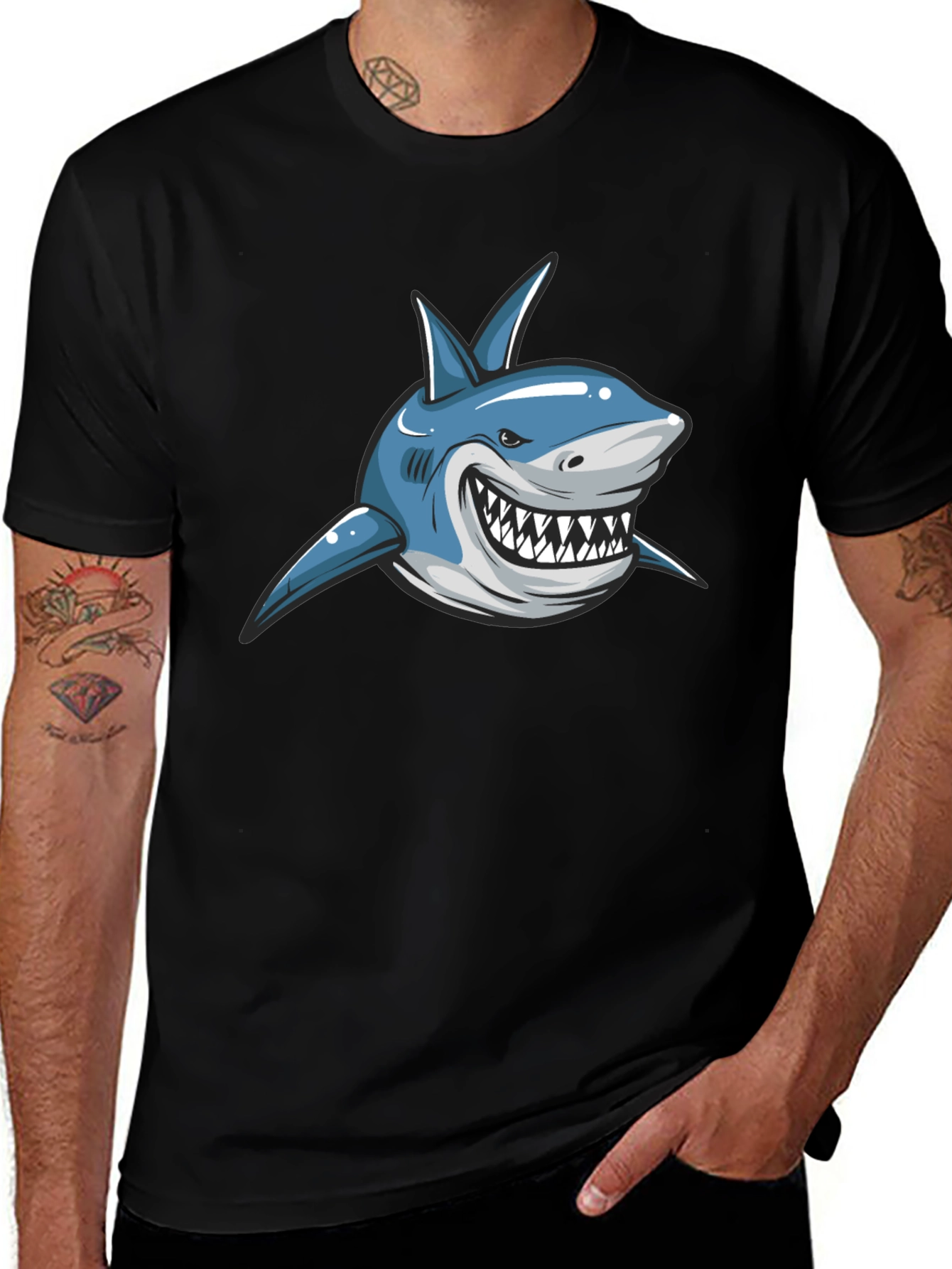 Variant 10 of Cartoon Shark Graphic T-Shirt - Black