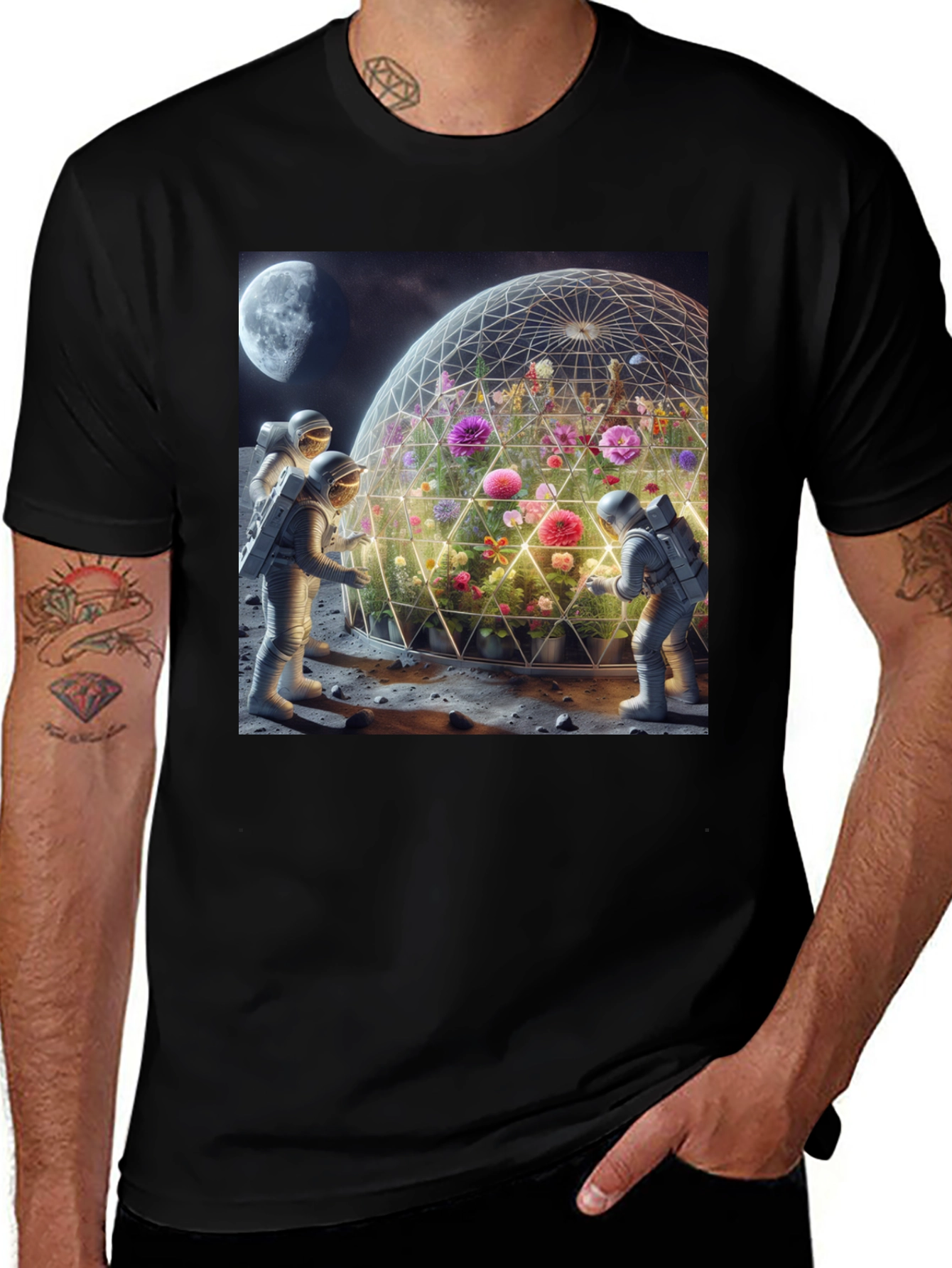Variant 8 of Astronaut Floral Dome T-Shirt - Space & Nature