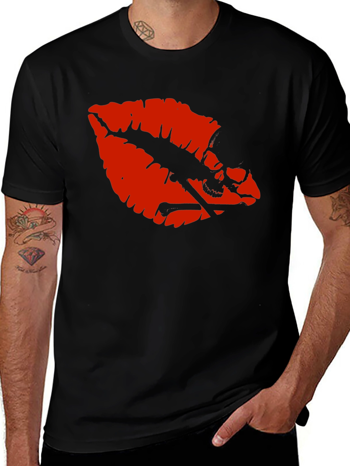 Variant 10 of Red Lips Skull Graphic T-Shirt - Unisex Fashion Tee