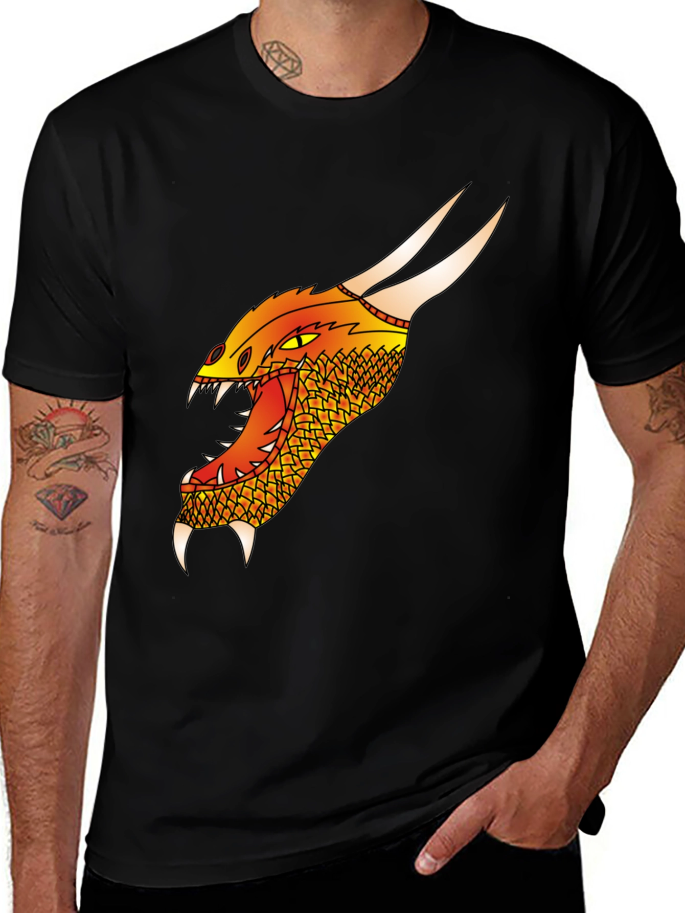 Variant 5 of Dragon Head Graphic Tee - Black Cotton T-Shirt