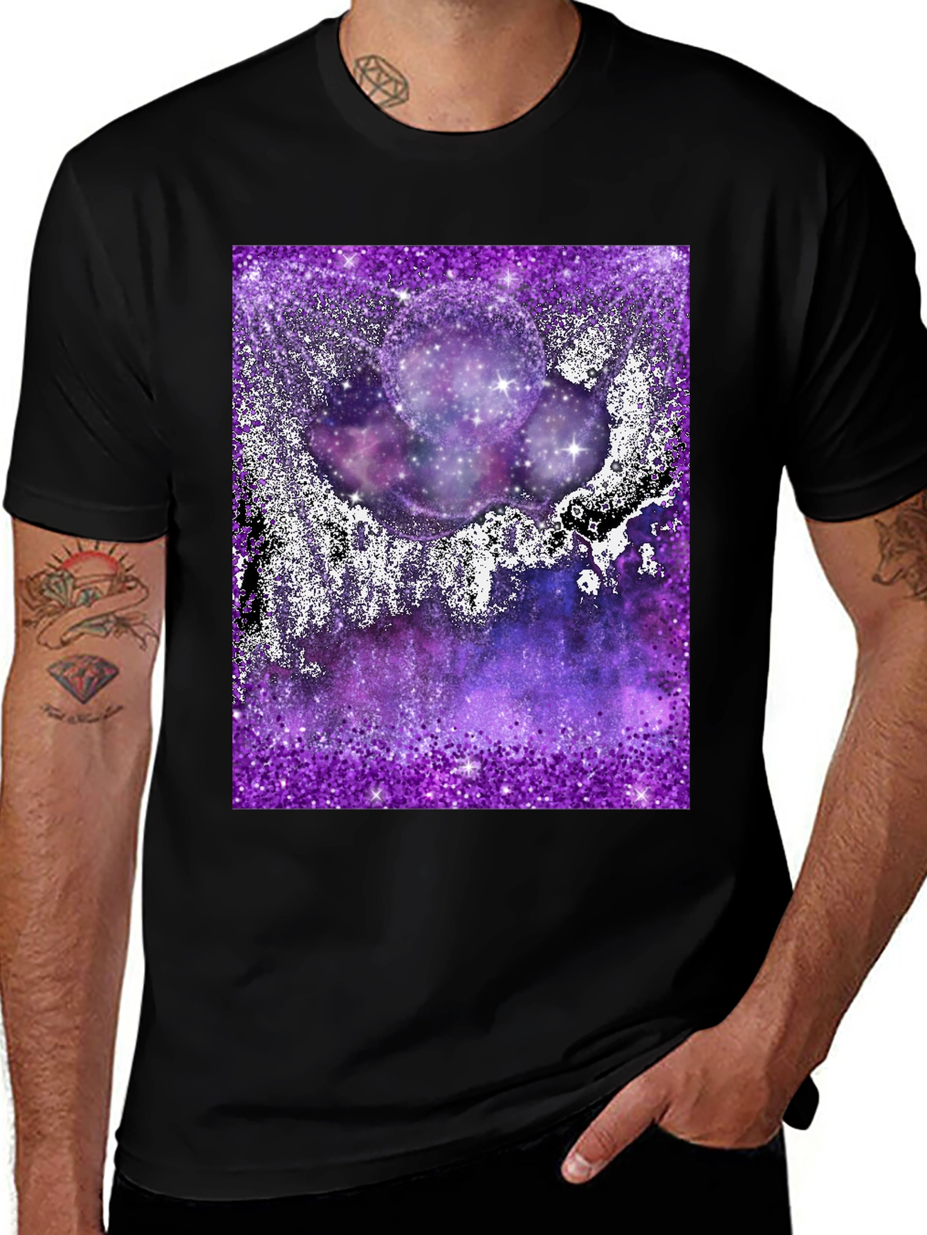 Variant 14 of Galaxy Glitter Print Black T-Shirt