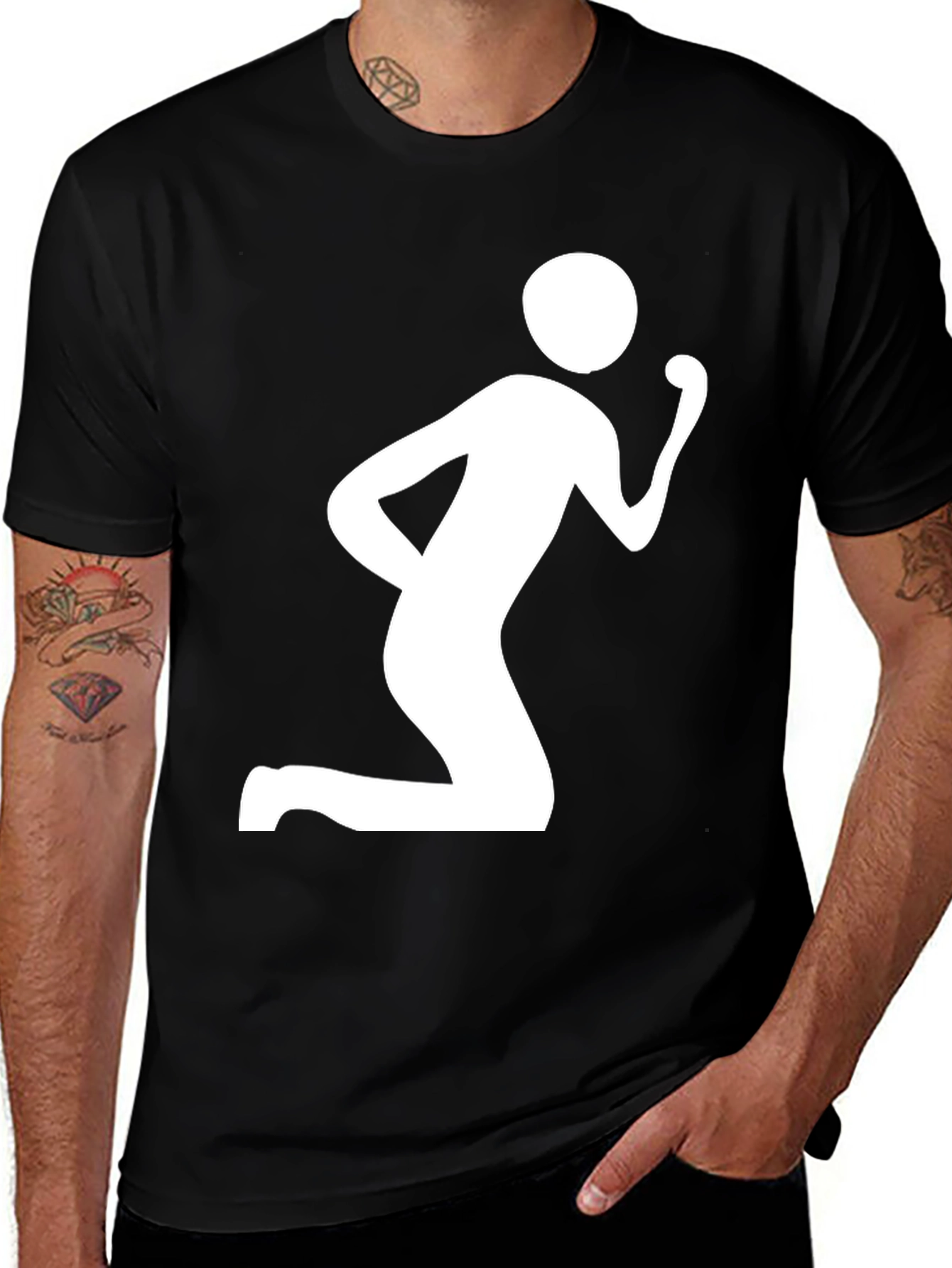 Variant 22 of Black T-Shirt with White Stick Figure Graphic