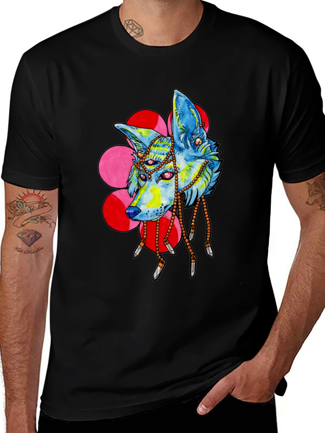 Psychedelic Wolf Graphic Print T-Shirt