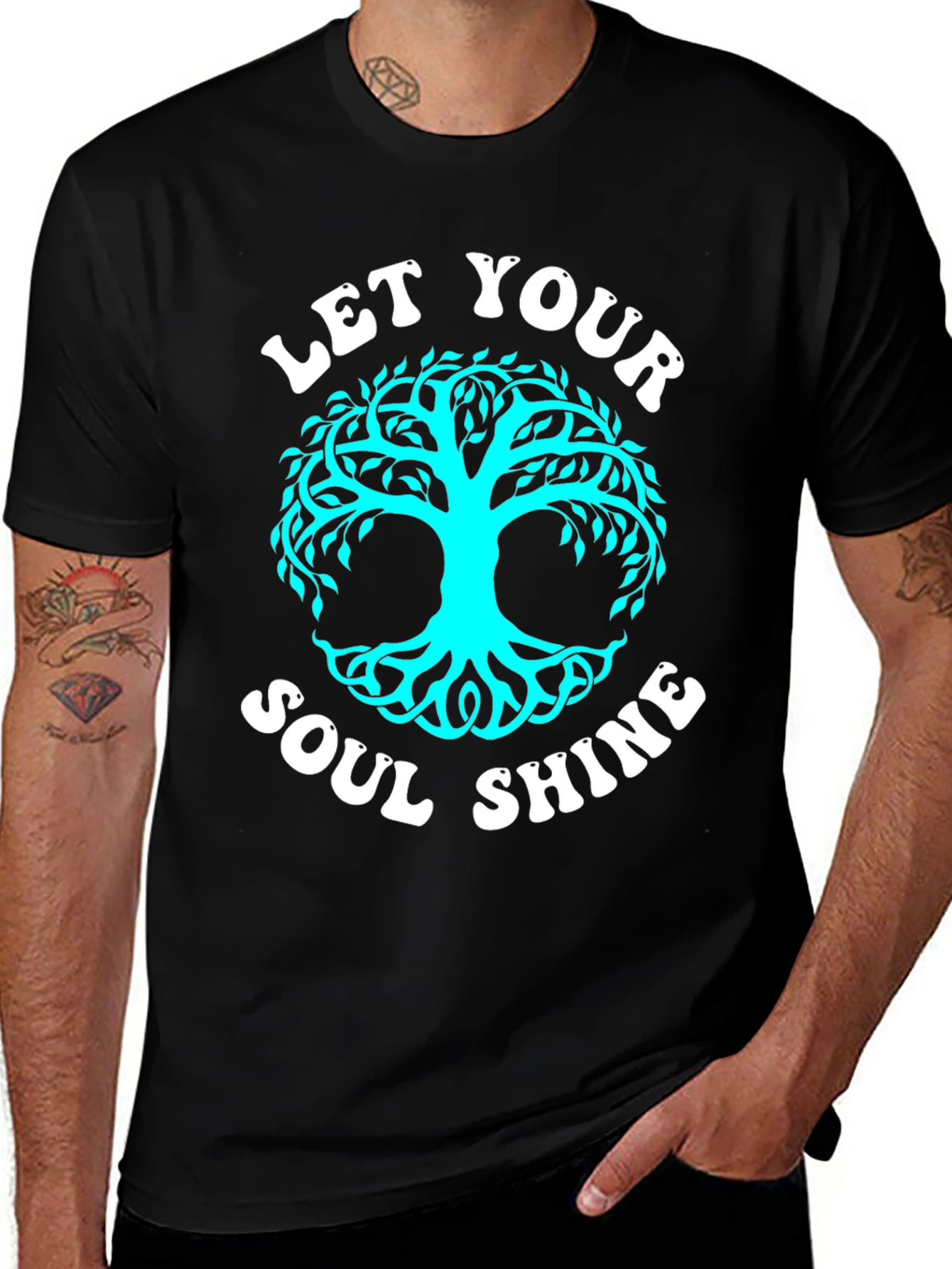 Variant 22 of Let Your Soul Shine Tree Graphic Tee - Black