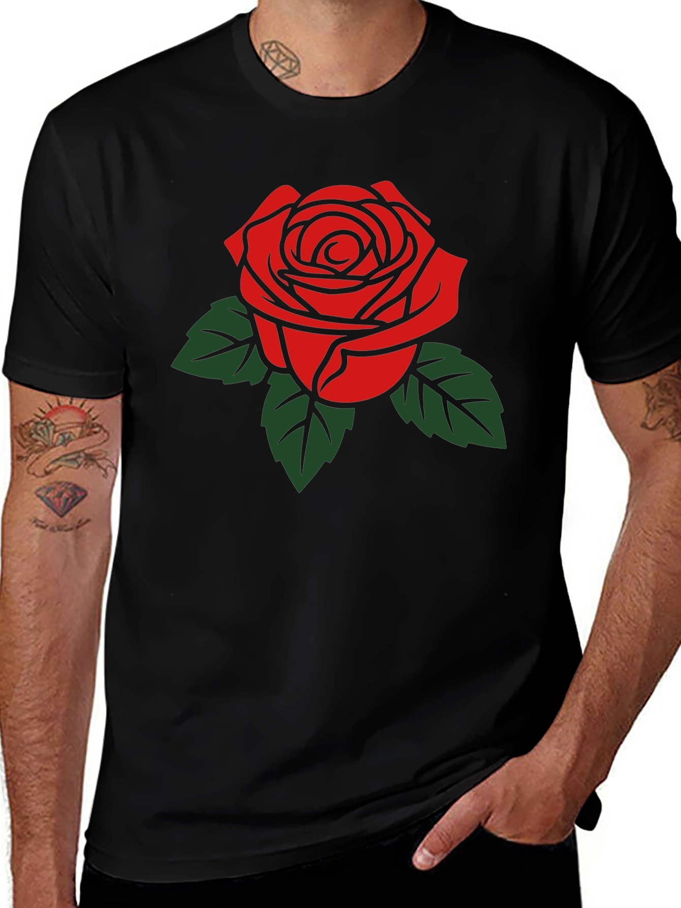 Black Bold Rose Graphic Tee - Classic Black T-Shirt main image