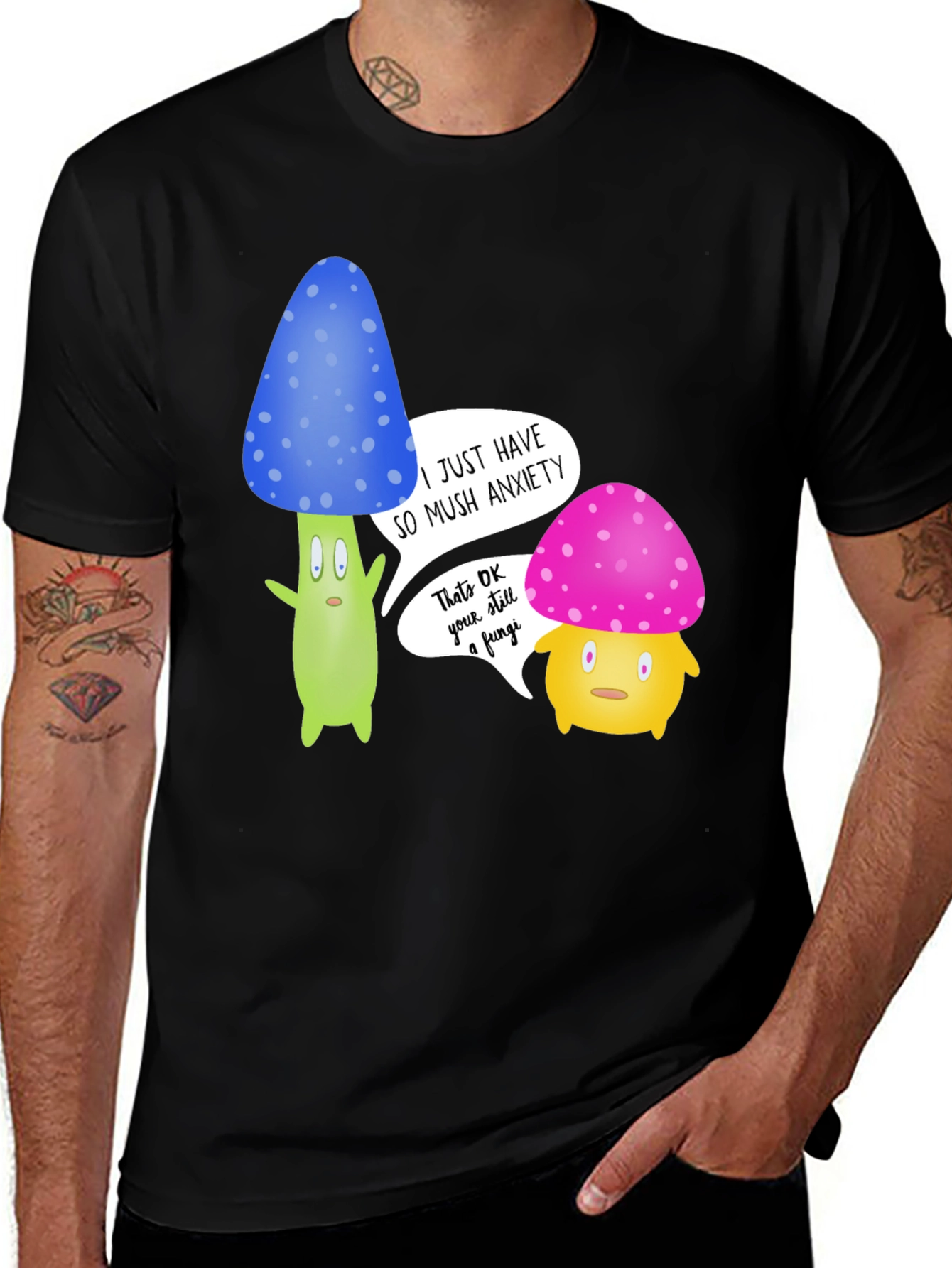 Variant 5 of Mushroom Anxiety Black T-Shirt